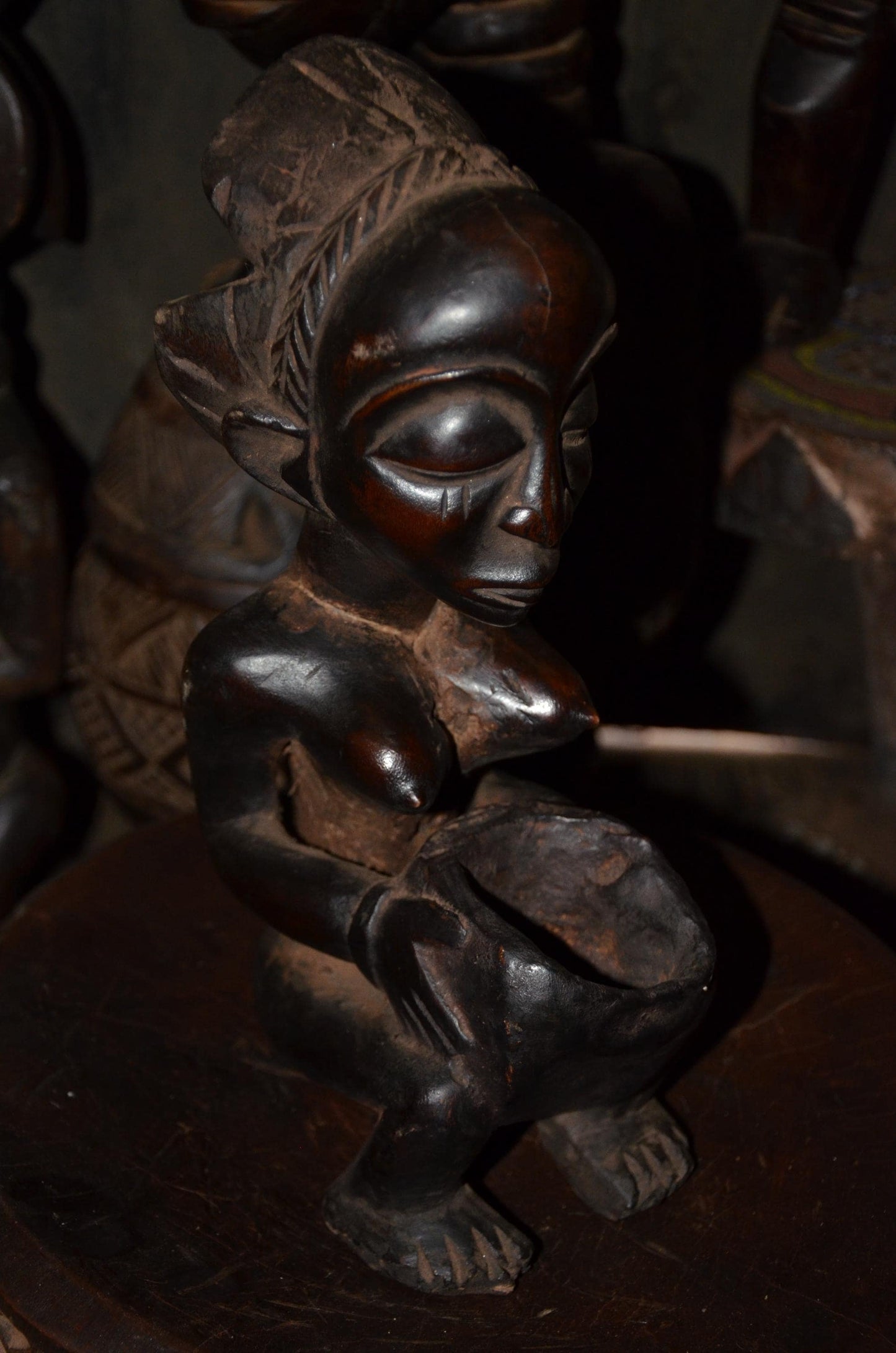 Authentic Luba Kneeling Figure | Mboko Bowl Bearer | Congolese Tribal Art