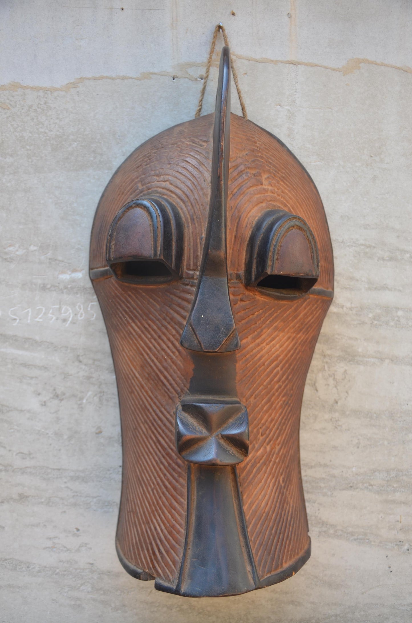 Authentic Songye Kifwebe Mask - 21" Striated Congo Helmet Mask, Striking Raised Sagittal Crest, High-End African Tribal Wall Sculpture.