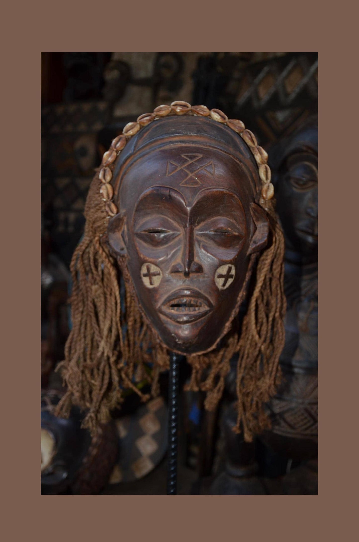 Chokwe Pwo Mask – 14" Hand-Carved Wood Female Spirit Mask – Tribal Wall Art