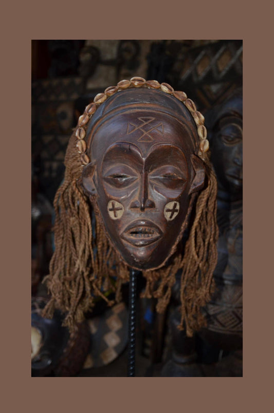 Chokwe Pwo Mask – 14" Hand-Carved Wood Female Spirit Mask – Tribal Wall Art