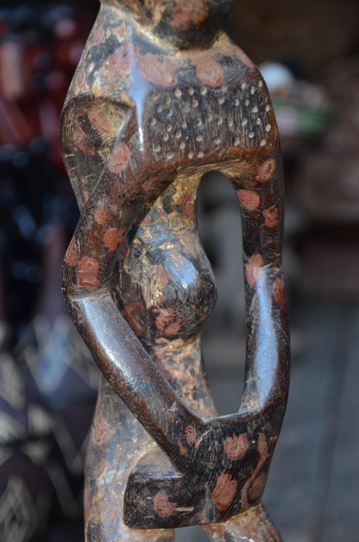 Authentic Lega Ancestor Figure - 19" Hand-Carved Wood Bwami Initiation Statue, Traditional Kaolin & Ochre Patina.