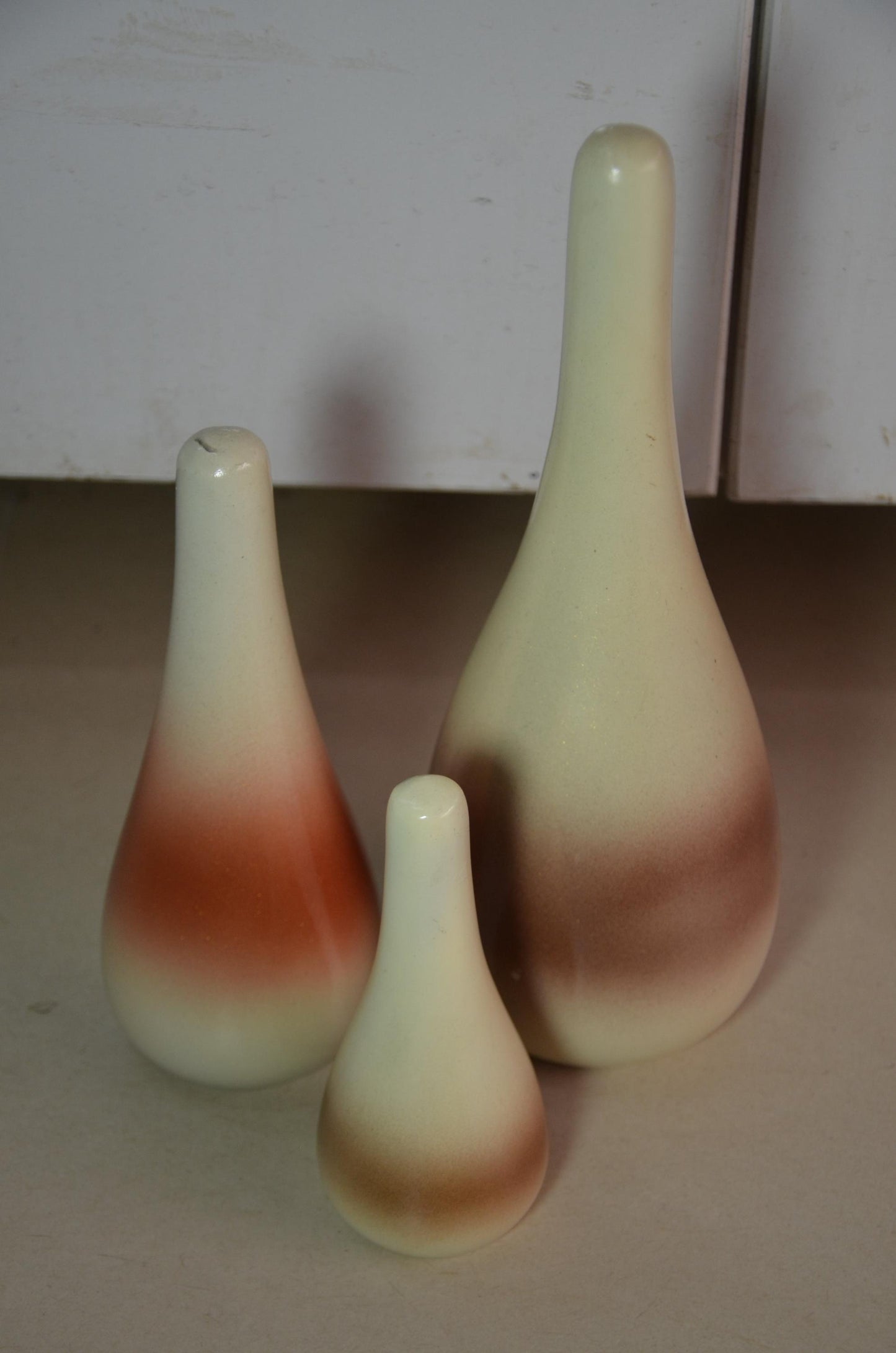 Cream Terracotta Ombre Teardrop Wood Vases | Boho Nordic Handcrafted Accent Trio