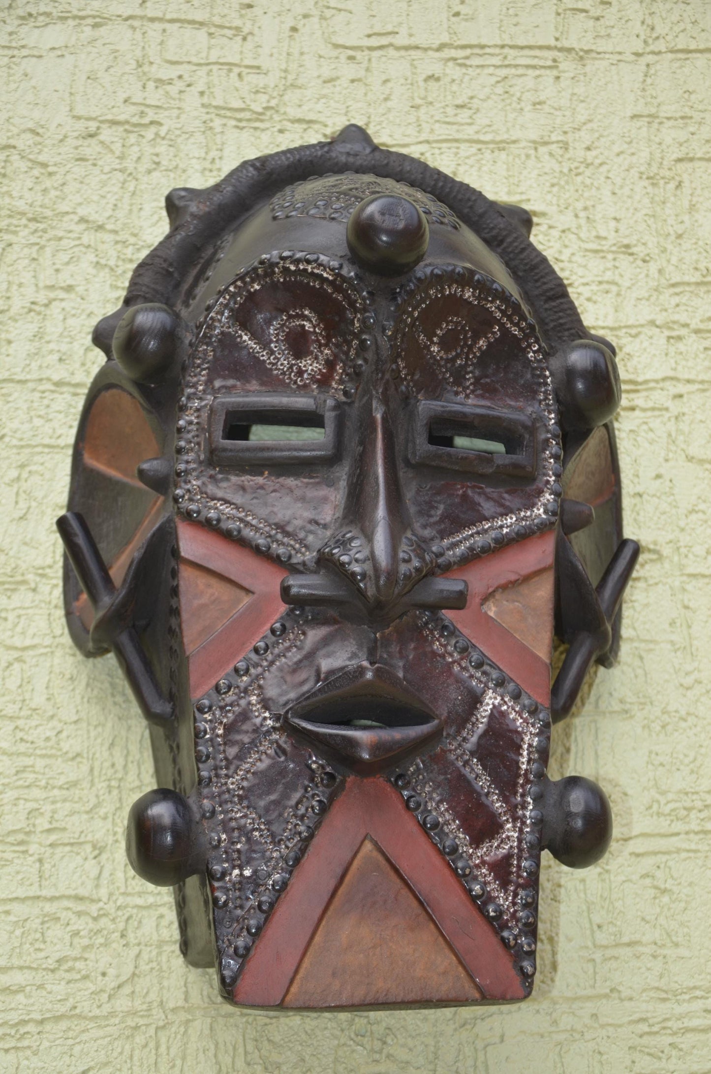 Marka Tribal Mask | Authentic Mali Wooden Wall Sculpture | West African Metal-Covered Art | Handcrafted Ethnic Decor