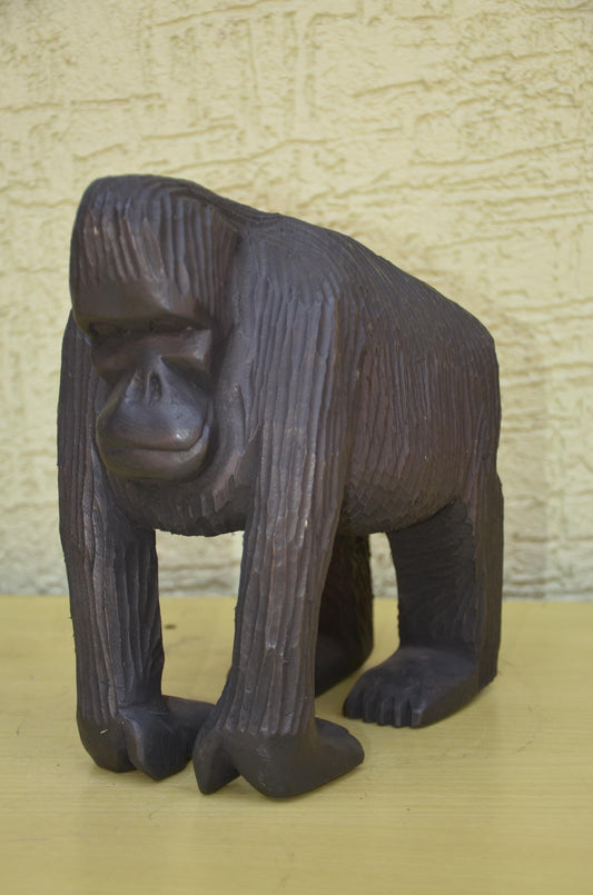 Hand Carved Wooden Silverback Gorilla | African Wildlife Art