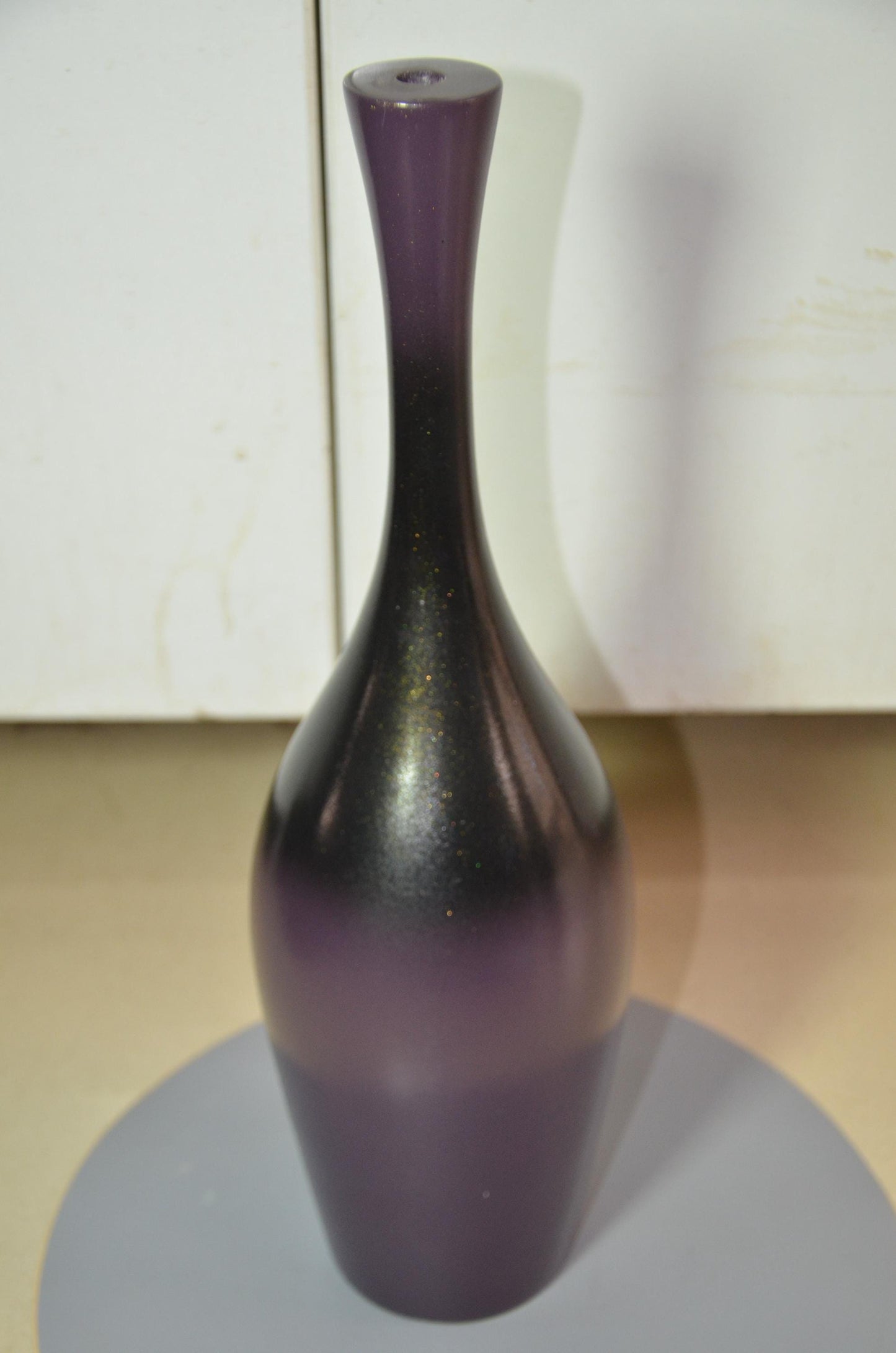 Tall Wooden Floor Vase | Purple and Black Ombre Trumpet Vessel, Nordic Decor