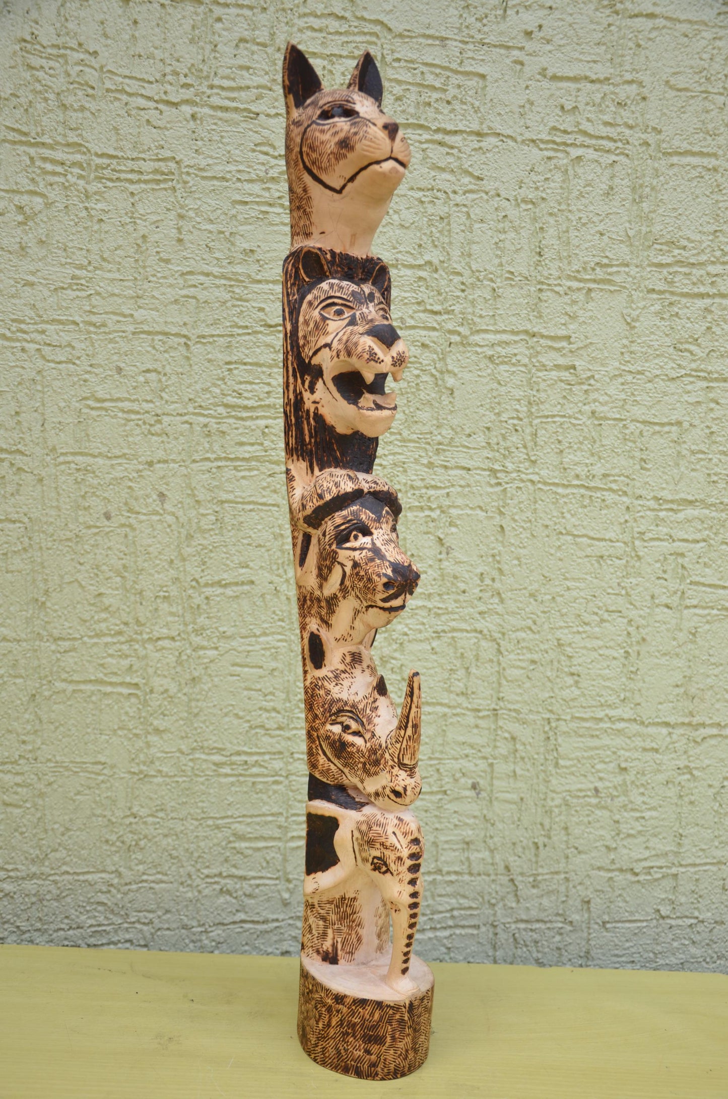 African Wooden Safari Animal Totem Sculpture | Tribal Art