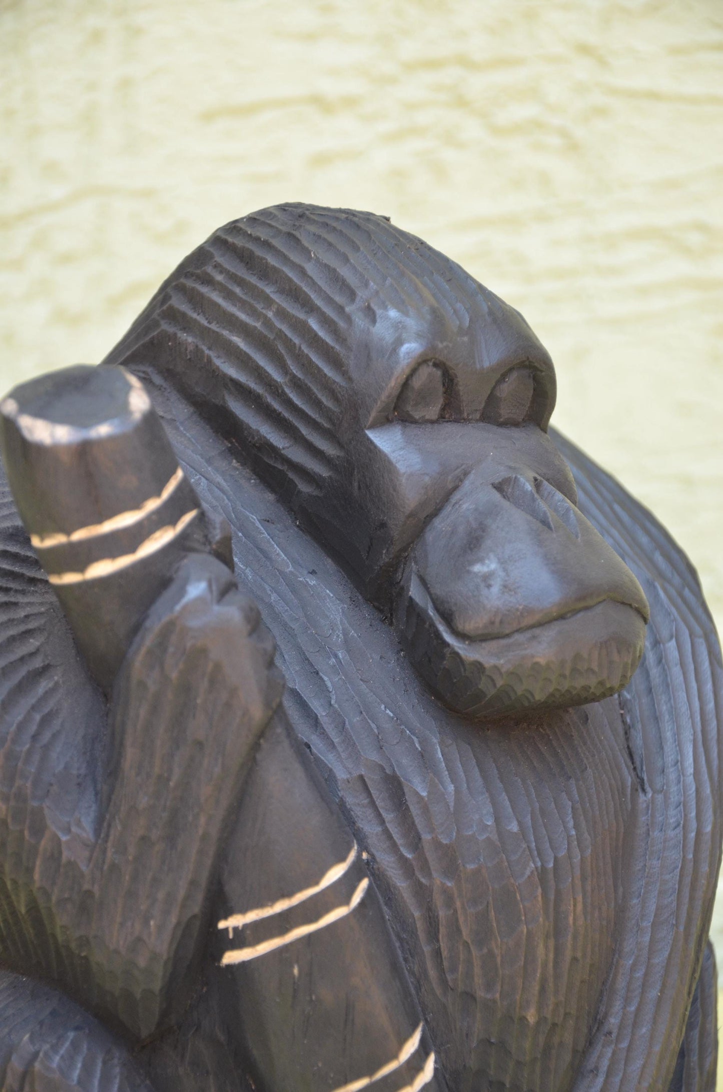 Hand Carved Wooden Gorilla with Bamboo | Wildlife Art