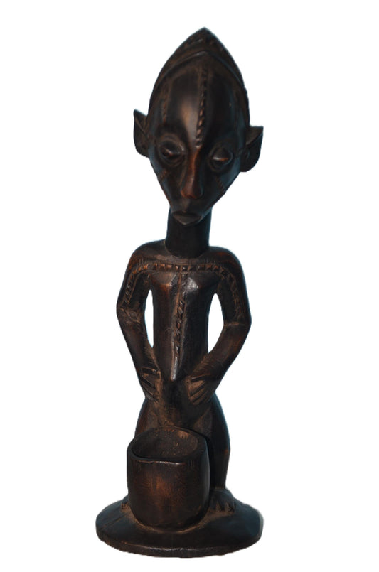 Vintage Luba Mboko Wood Statue, African Divination Bowl Figure, Congo Tribal Ancestor Art Decor