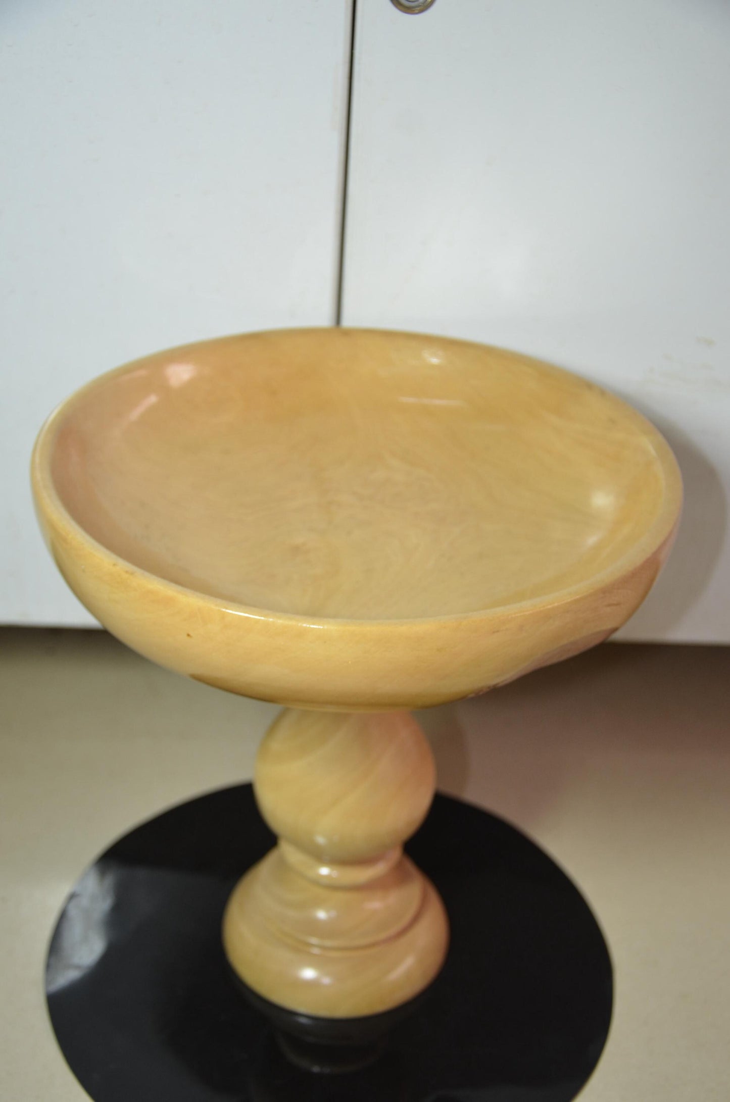 Pedestal Wooden Fruit Bowl | Light Blonde Wood Footed Serving Dish | Modern Nordic Countertop Centerpiece | Handcrafted Natural Wood Art