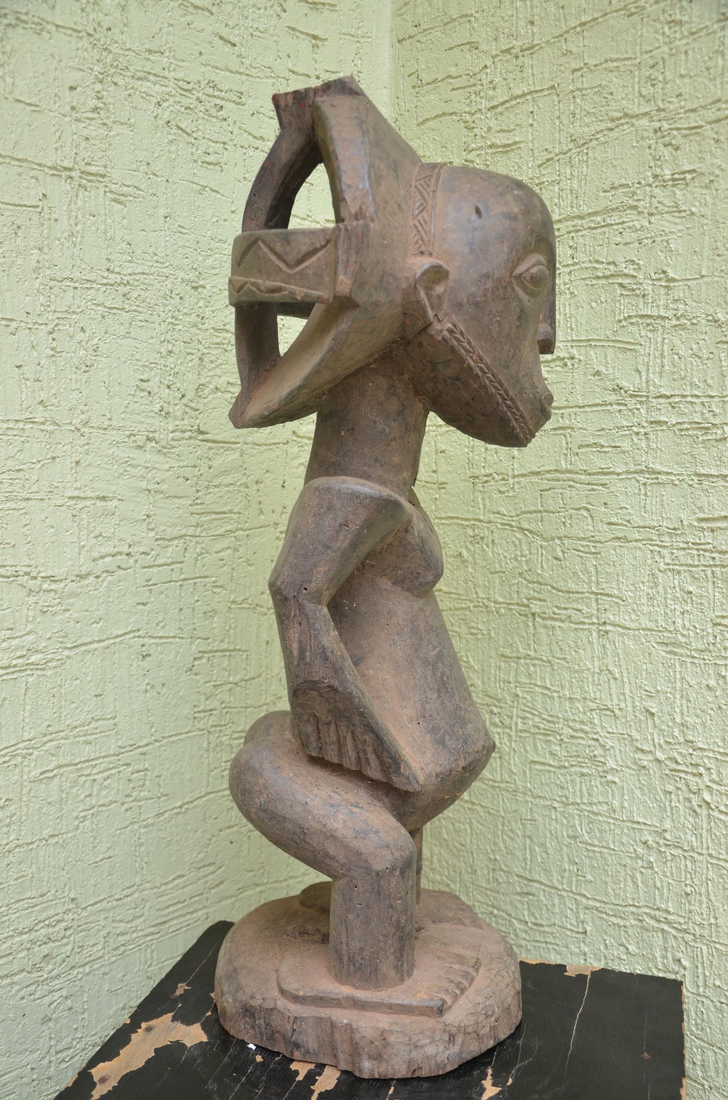 Luba-Hemba Statue â€“ 31" Hand-Carved Wood Ancestor Male Figure â€“ Congo Art.