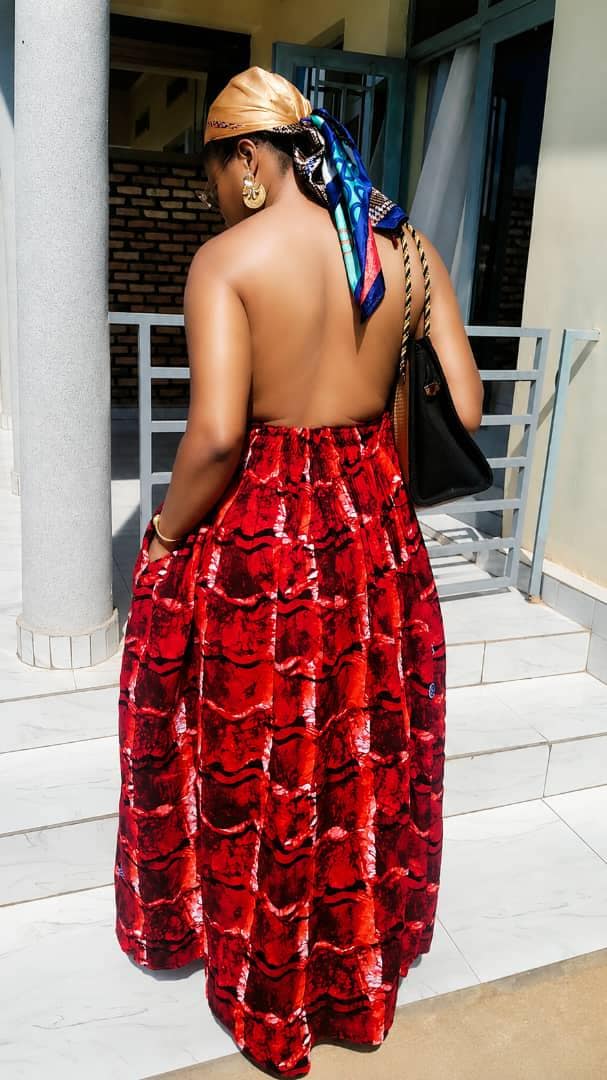 African Halter Maxi Dress | Red Multicolor Ankara Kitenge | Flowy Summer Vacation Gown