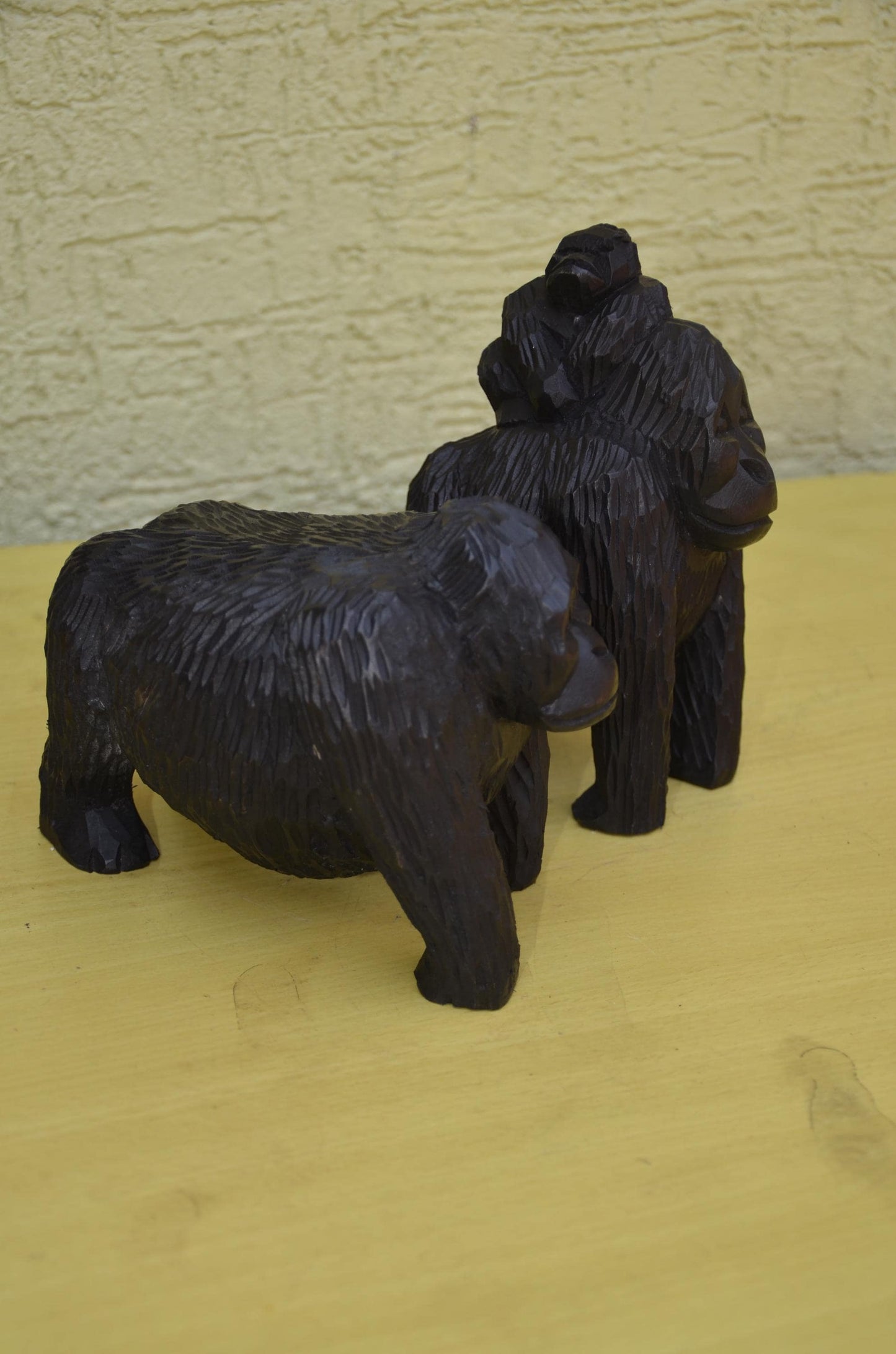 Hand Carved Wooden Gorilla Family Sculpture | Wildlife Art