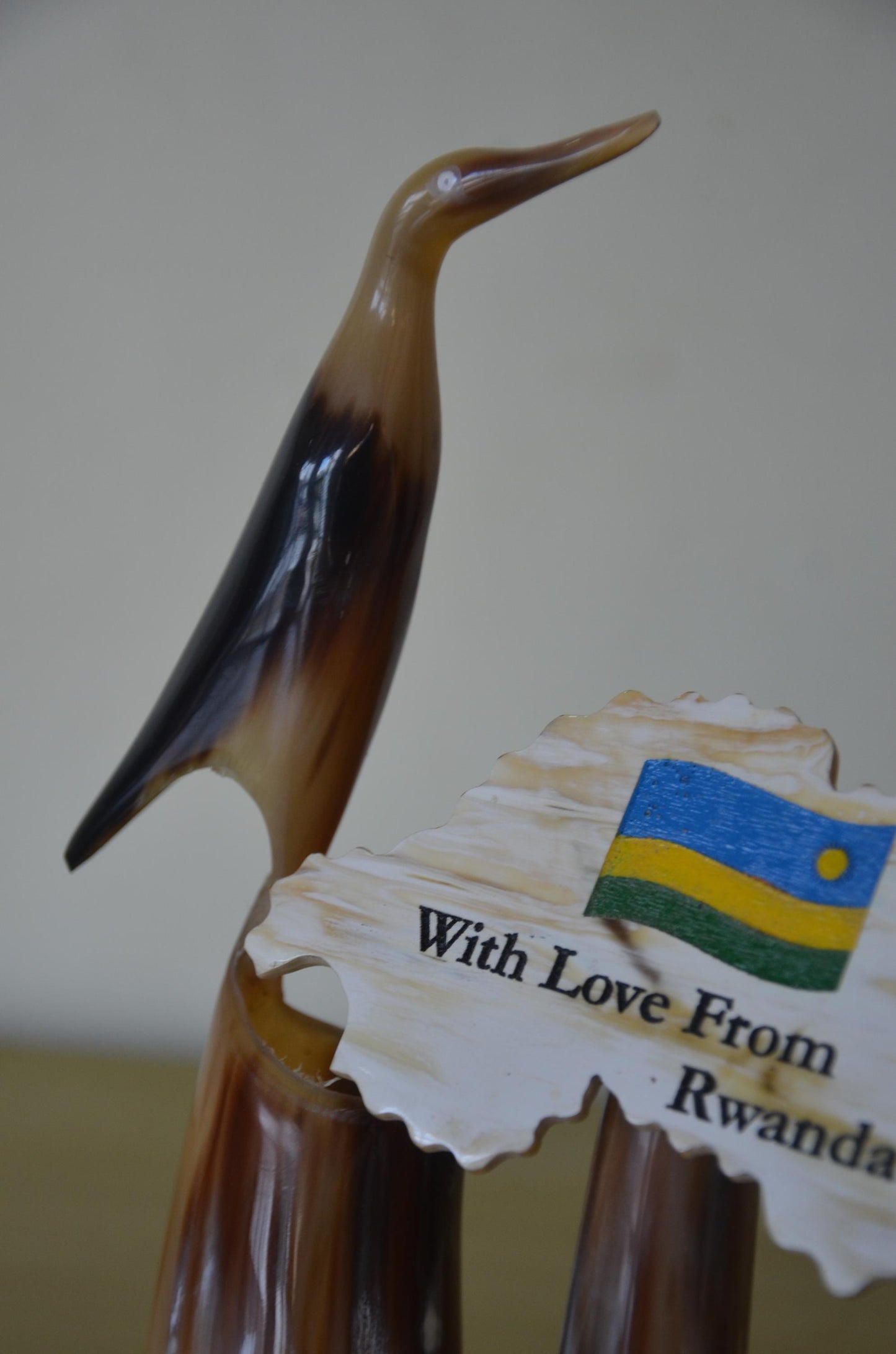 Handcrafted African Ankole Cow Horn Desk Organizer | Polished Bull Horn Bird Sculpture