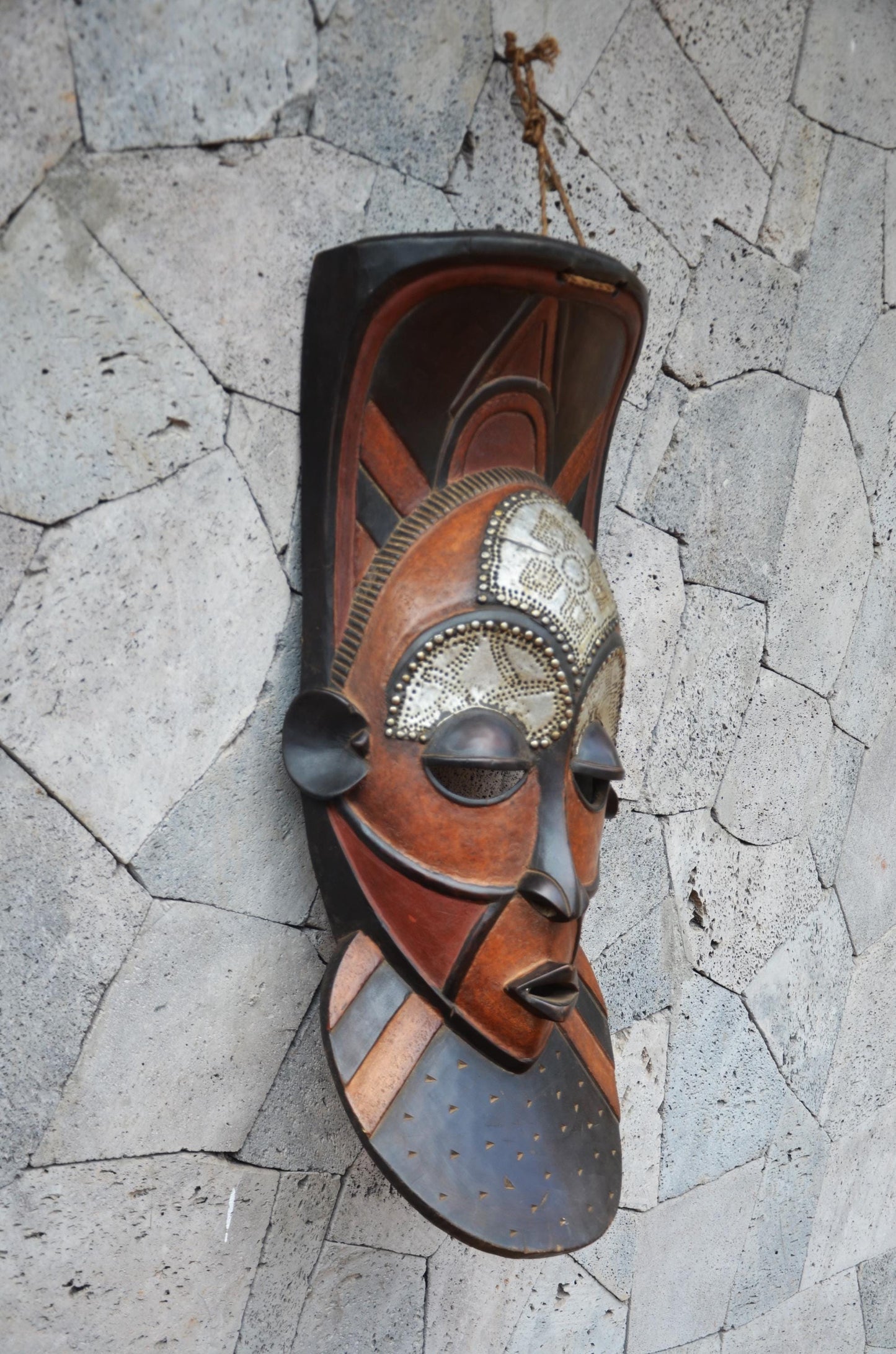 Biombo-Inspired African Mask | Geometric Tribal Wall Art