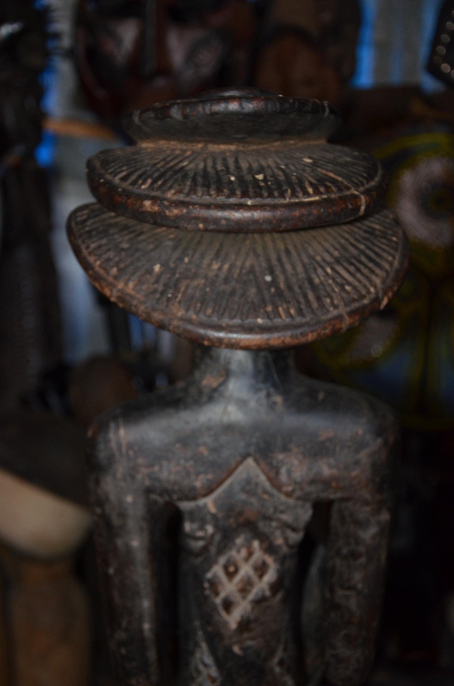 Luba Female Bowl Bearer | Mboko Wood Sculpture | Authentic Congolese Tribal Art