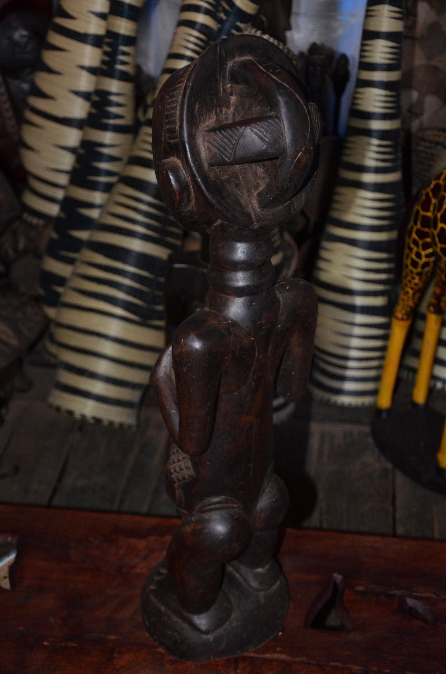 Luba Female Ancestor Fertility Figure - 29" Authentic Congo Wood Statue, Intricate Body Scarification, Prestige Tribal Art.