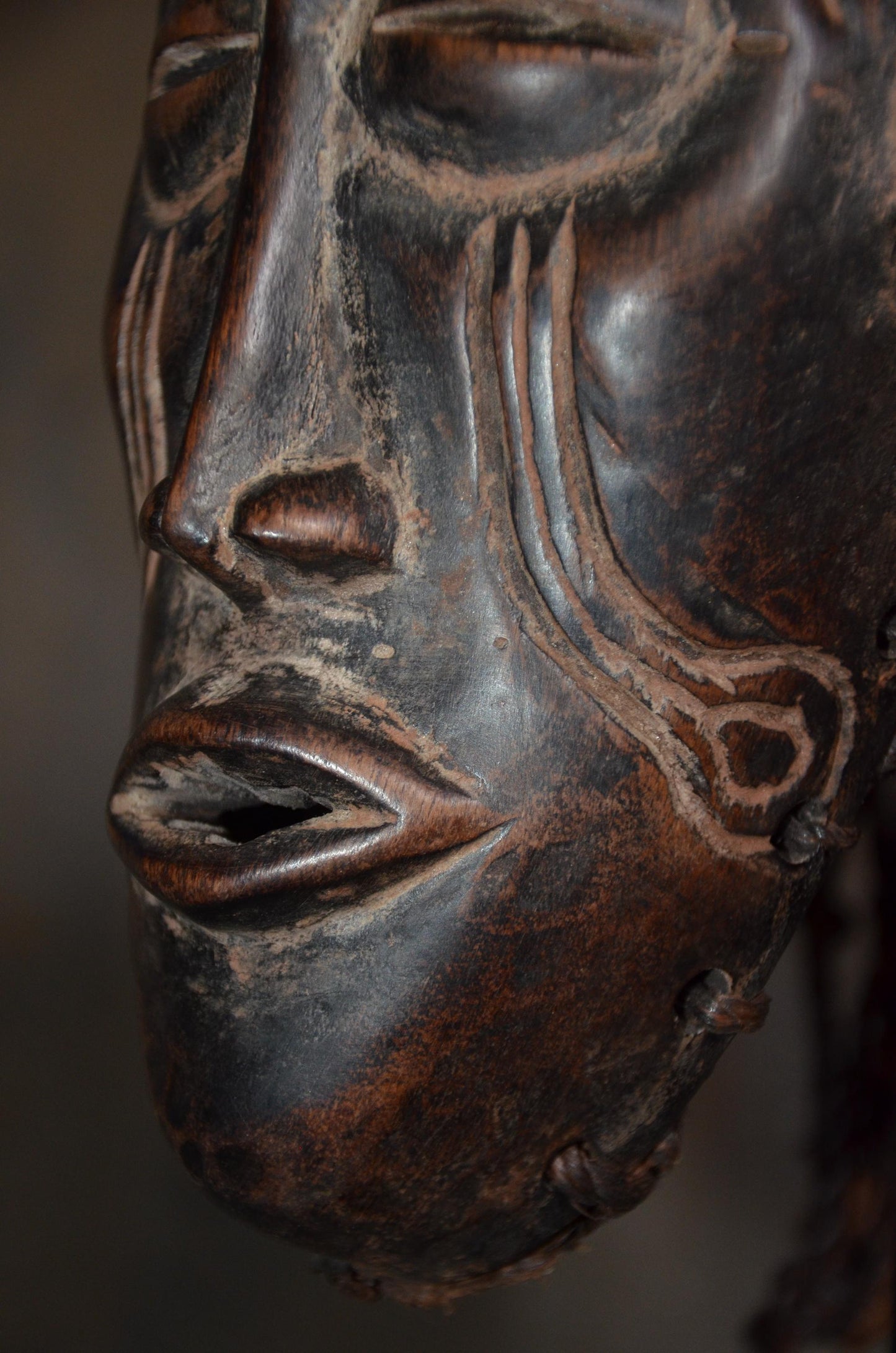 Authentic Chokwe Pwo Mask - 12" Hand-Carved Wood Female Ancestor Mask, Angolan Tribal Art, Woven Fiber Hair.