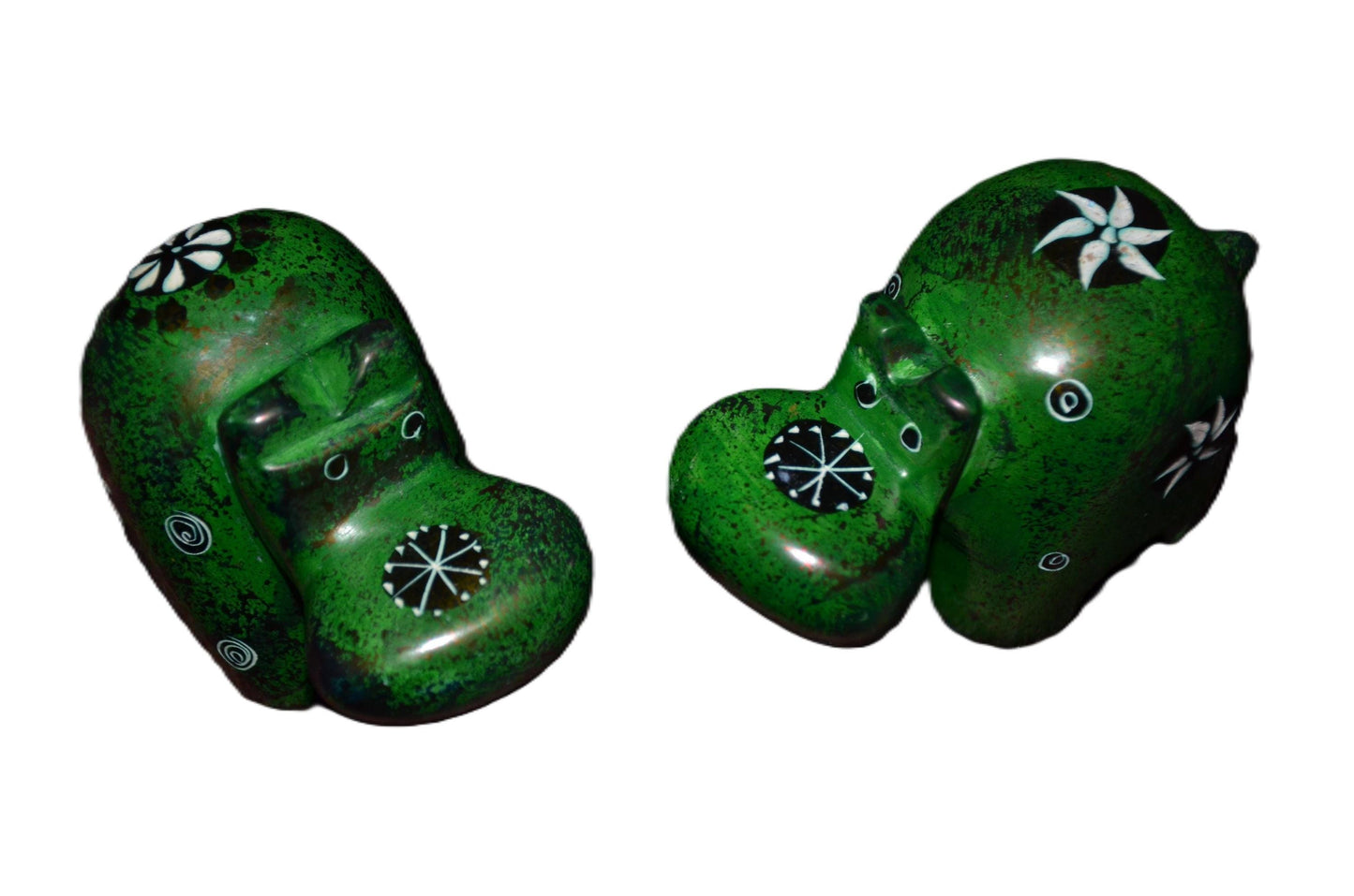 Set of 2 Soapstone Hippo Figurines Hand Carved Kenyan Animal Statue Green Eclectic Shelf Decor Cute Hippopotamus Gift African Art Set