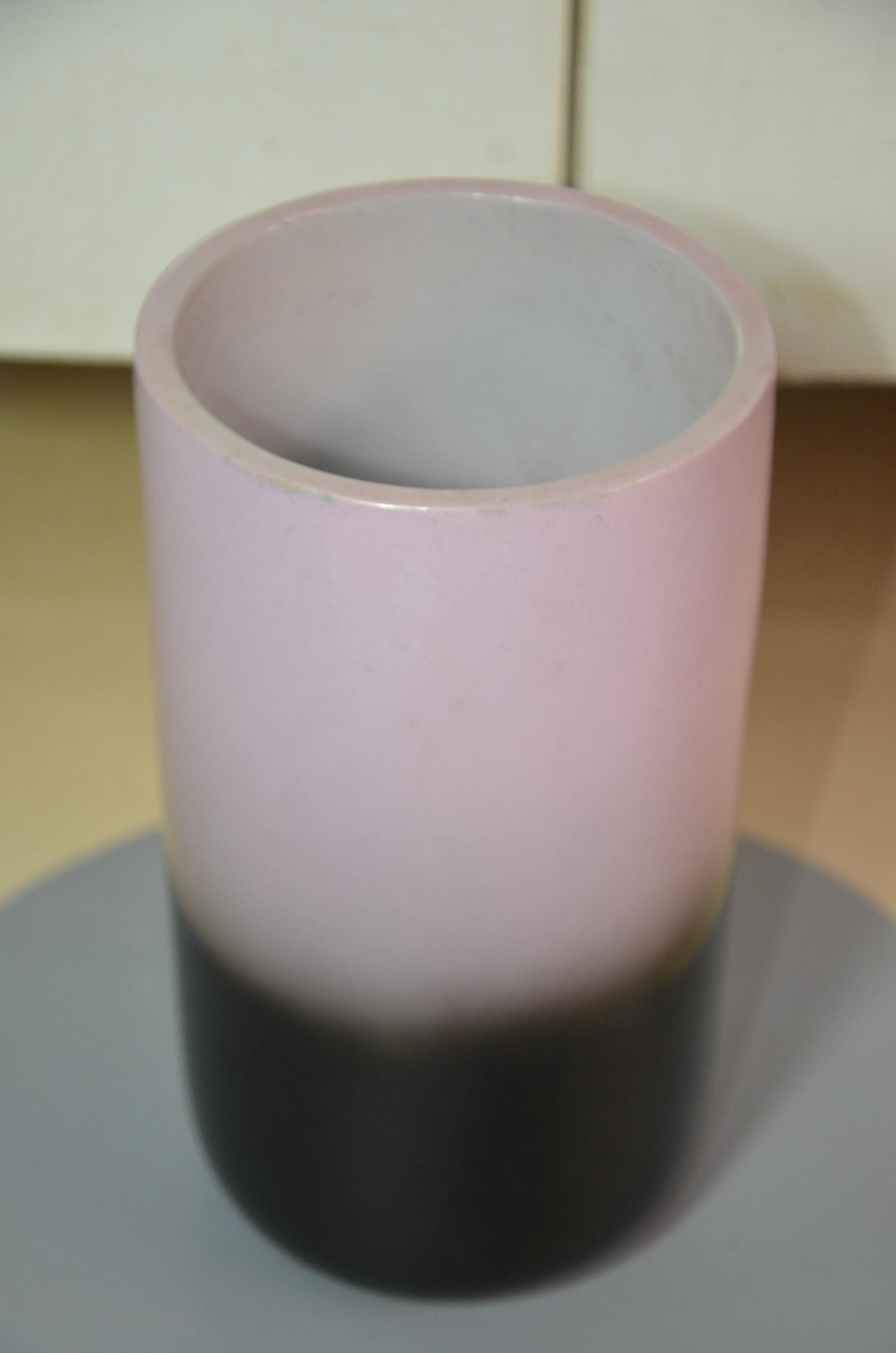 Hand-Carved Wood Cylinder Vase | Pink and Black Ombre Pillar Vessel, Nordic Decor