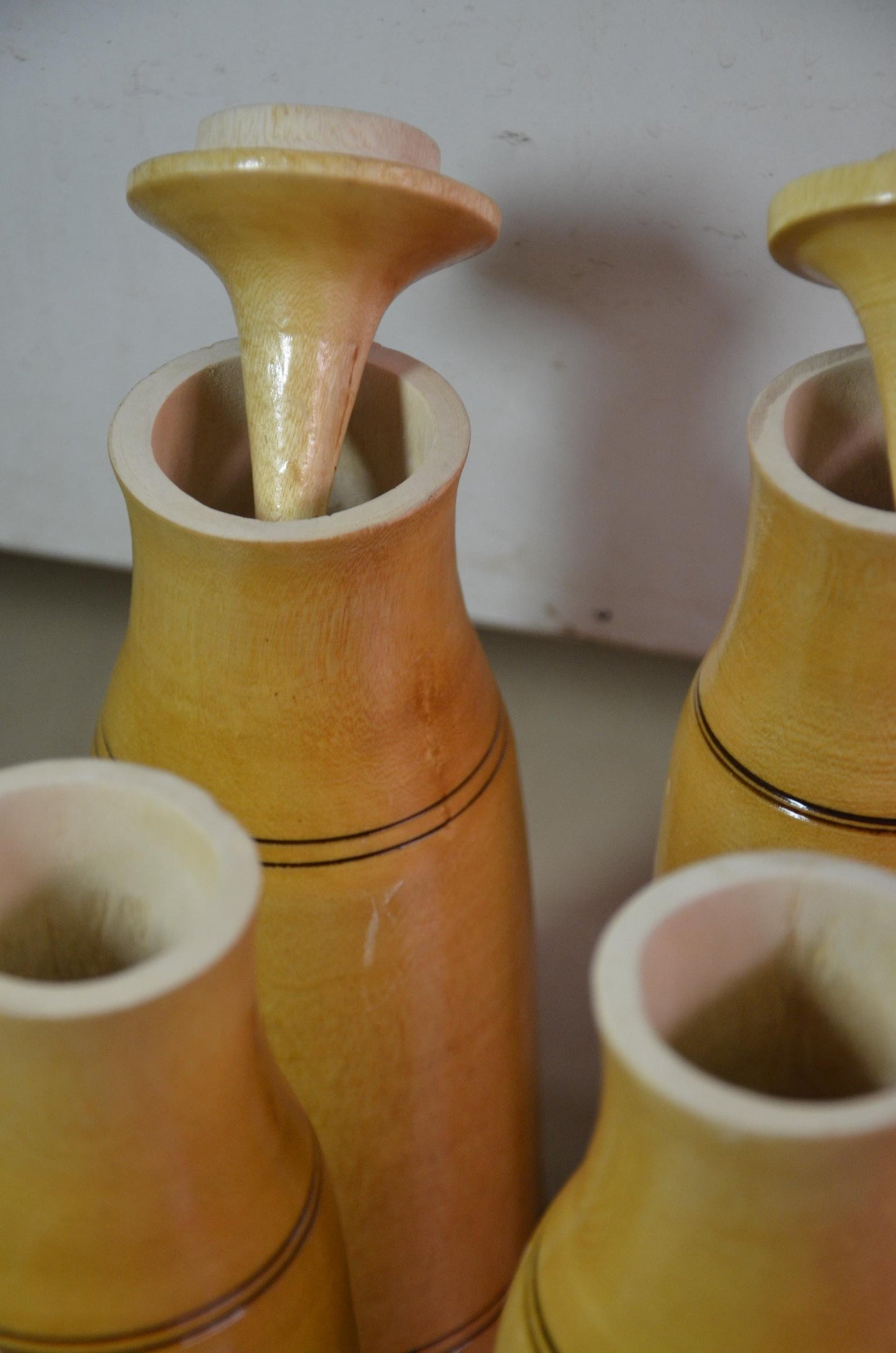Blonde Wood Finial Bottles Set | Pointed Lid Canister Collection