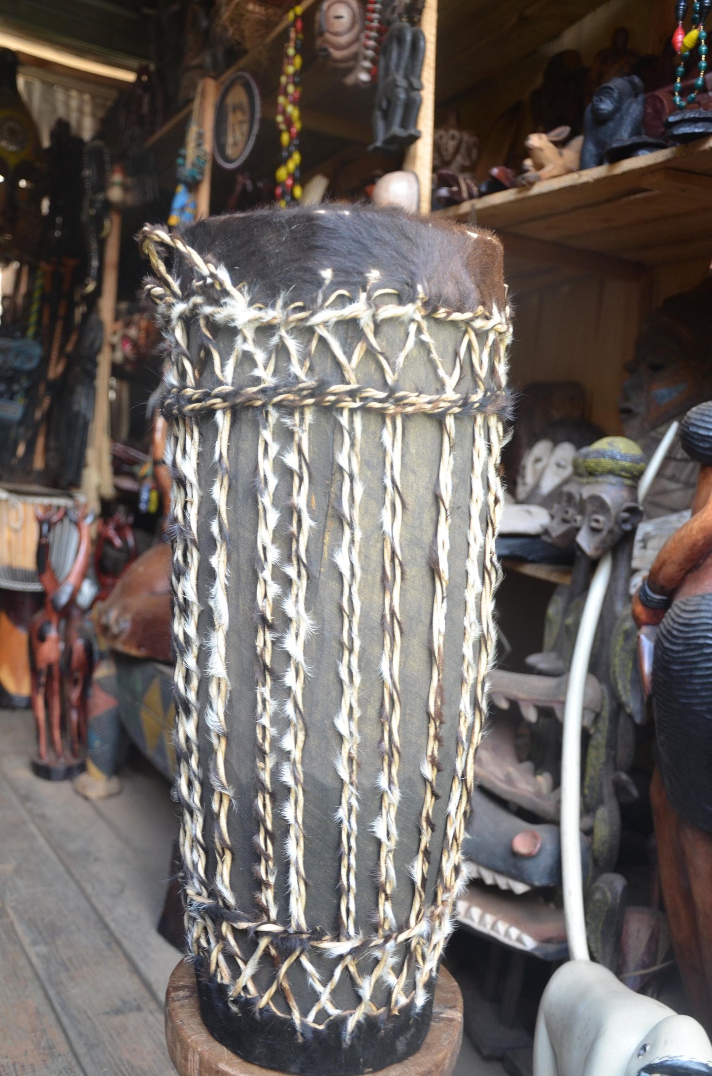 Slender Rwandan Drum | Tall Hand-Carved Percussion | Elegant African Wood Art