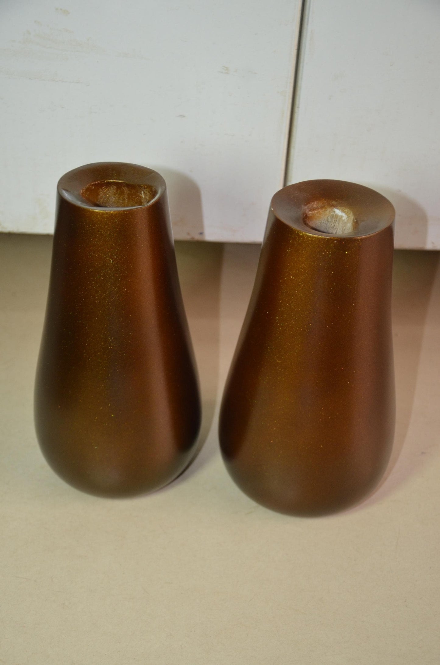 Bronze Wooden Bud Vases | Metallic Gold Teardrop Vessel Duo
