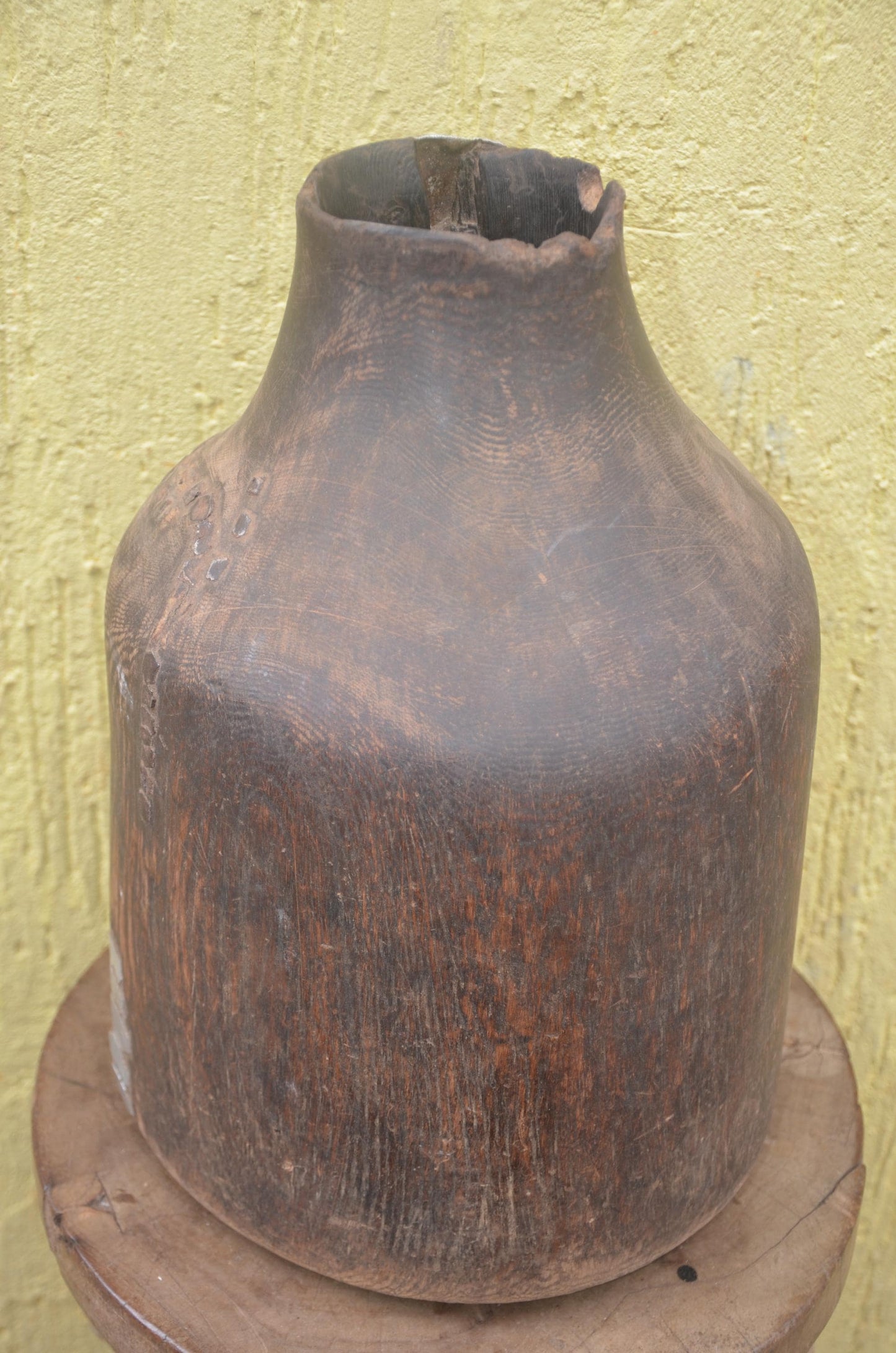 Rwandan Wooden Milk Vessel | Handcrafted Icyansi Cultural Artifact | Traditional African Dairy Pot | Ethnic Sculptural Decor