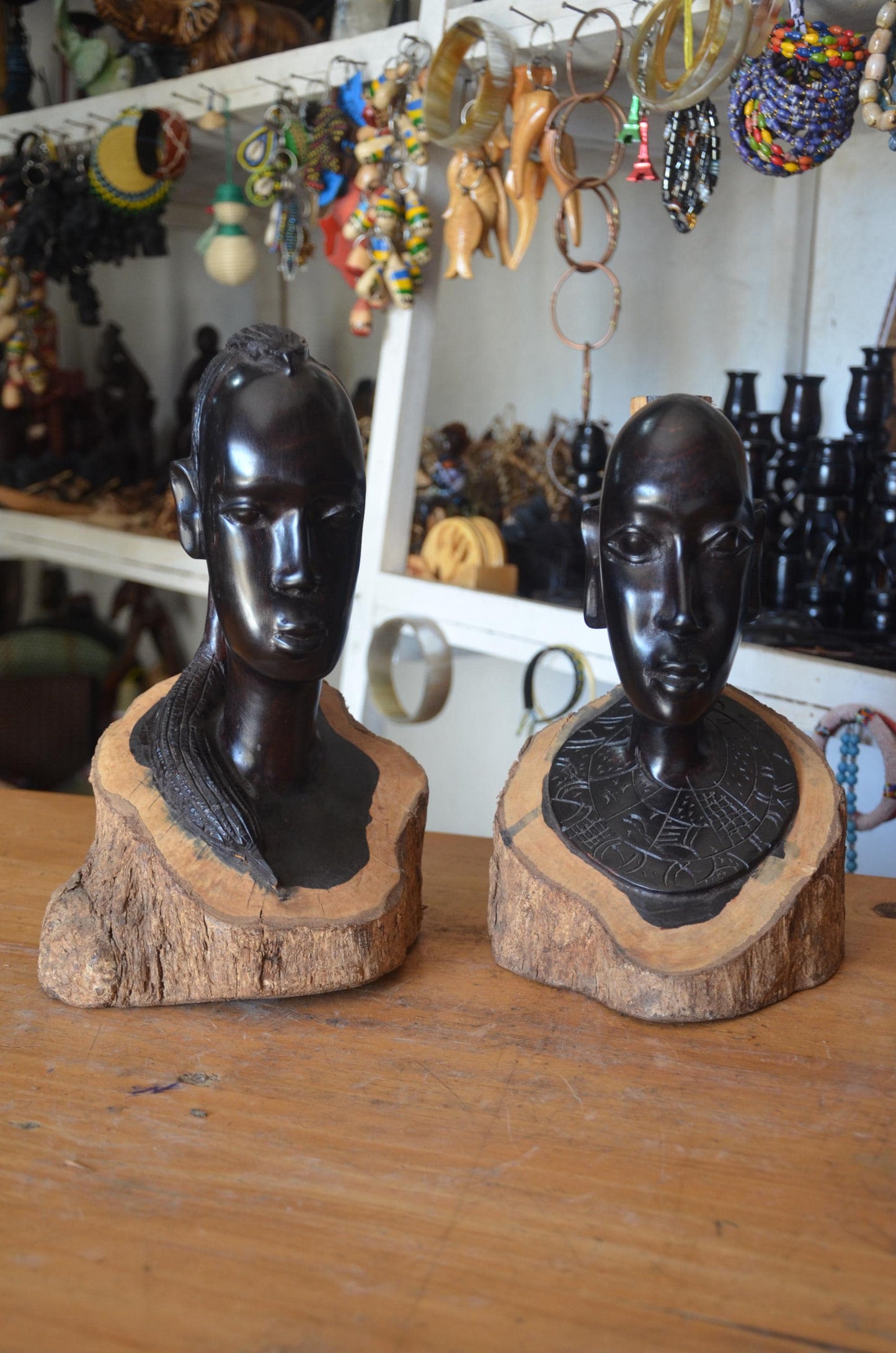 Hand-Carved Ebony Wood Maasai Couple Statue | African Tribal Art Sculpture