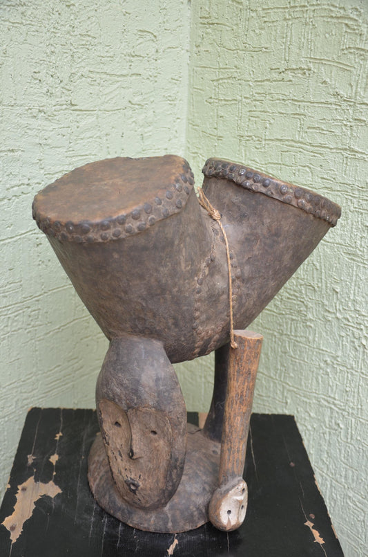 Authentic Pende/Kuba Traditional Double Drum | Congolese Art