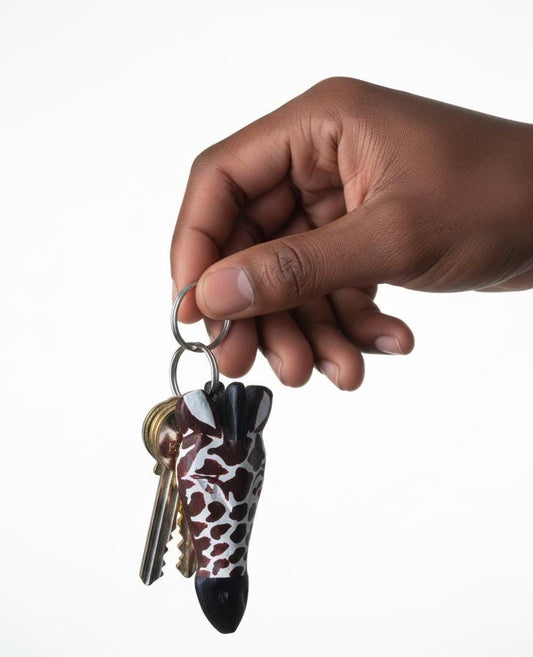 Giraffe Head Wooden Keyholder , Handmade African Carved Wood Safari Animal Keyring