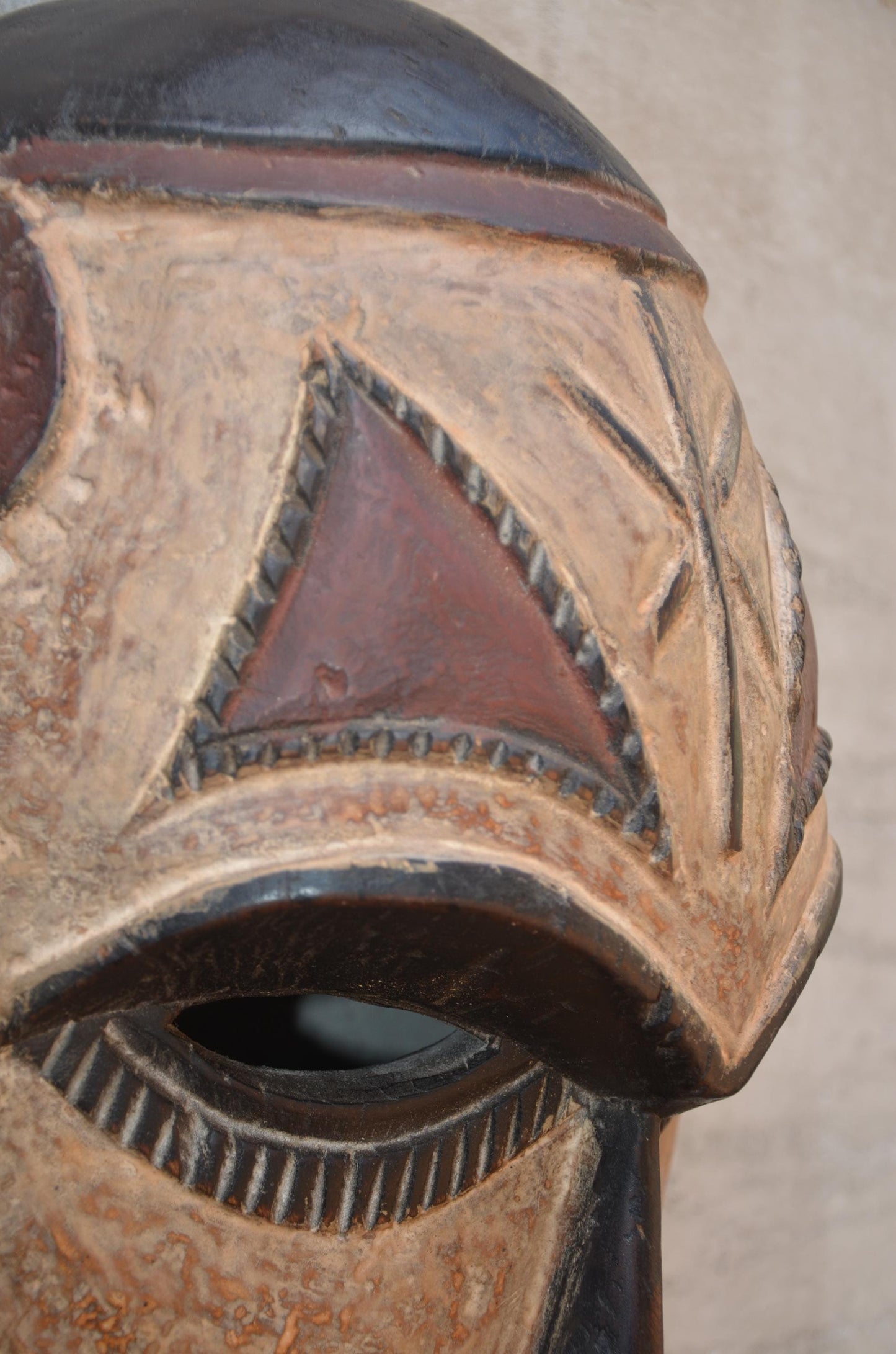 Yaka Mask with Chokwe Influence - 12" Authentic Congo Wood Carving, Polychrome Geometric Face Mask, High-End African Tribal Wall Sculpture.