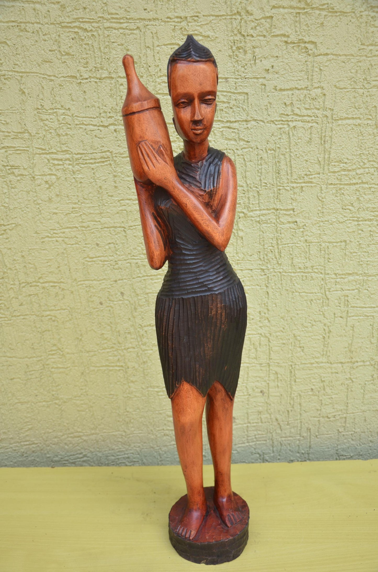 African Female Water Bearer Wooden Sculpture | Tribal Art