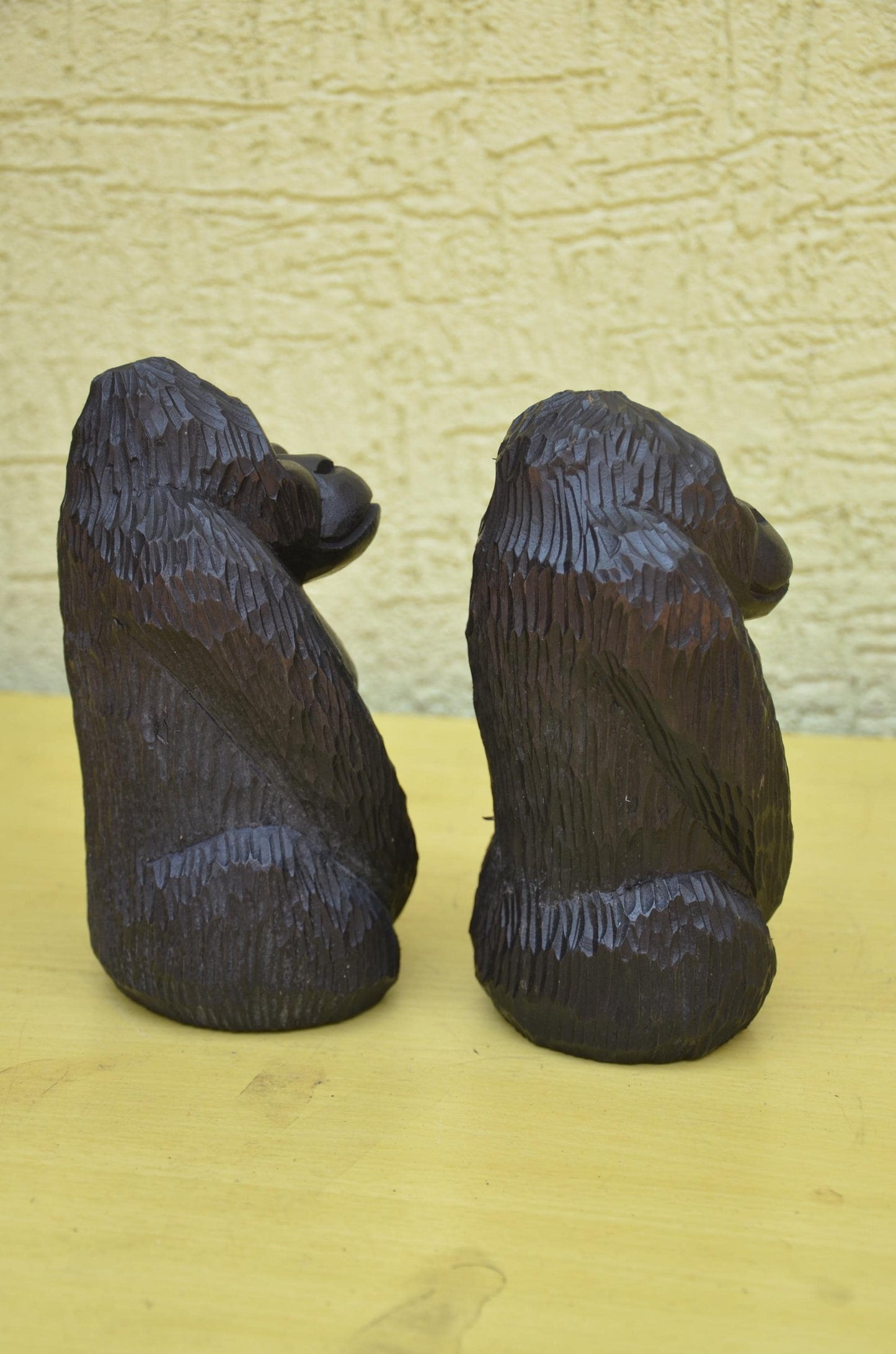 Hand Carved Wooden Gorilla Family Sculpture | Wildlife Art