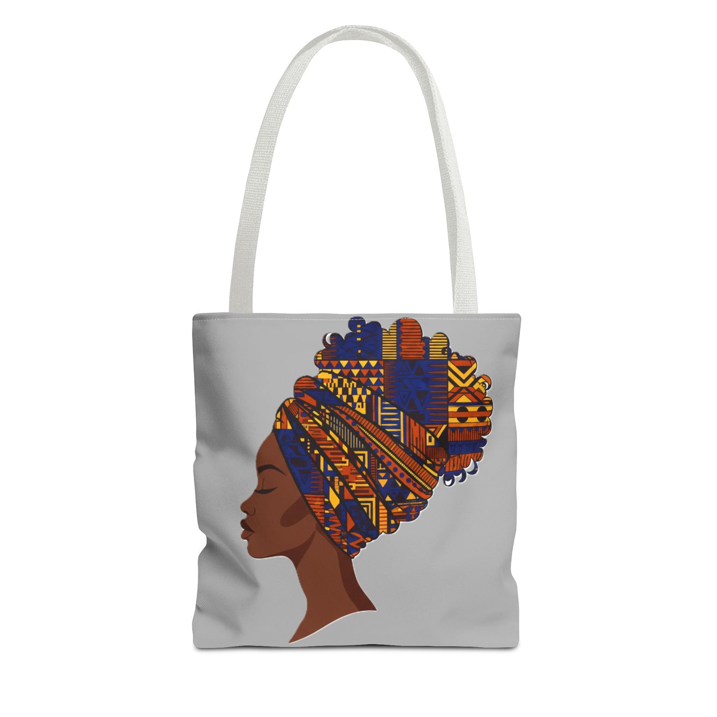 African Headwrap Art Tote Bag — Colorful Kente Profile Canvas Tote