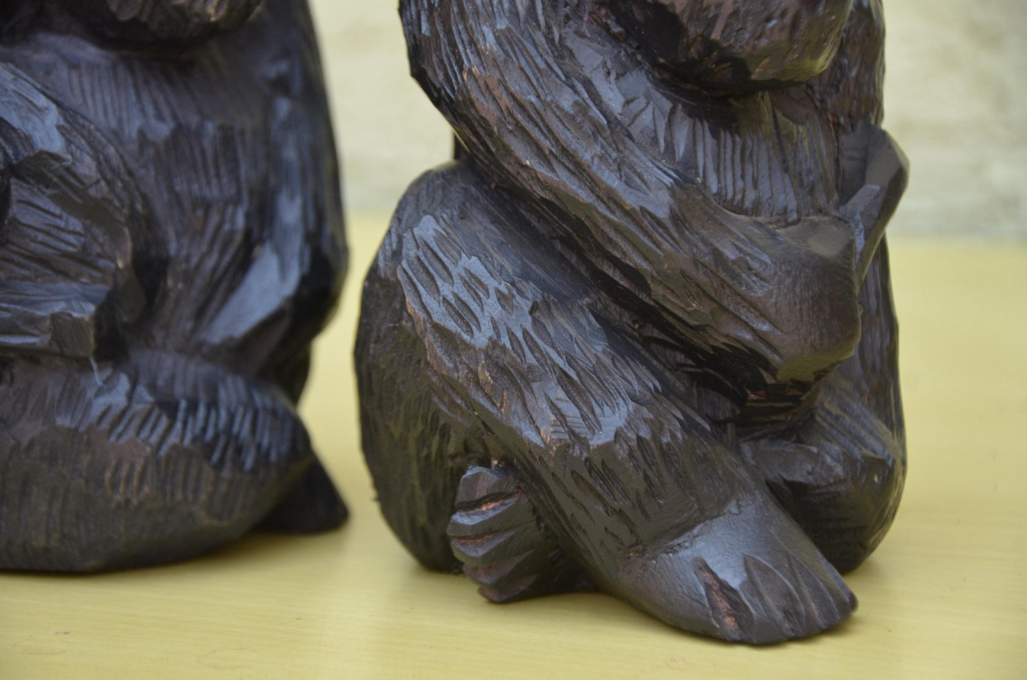Hand Carved Wooden Gorilla Family Sculpture | Wildlife Art