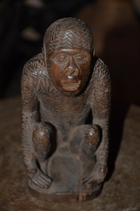 Luba Monkey Sculpture | Hand-Carved Tribal Figure | Authentic African Wood Art