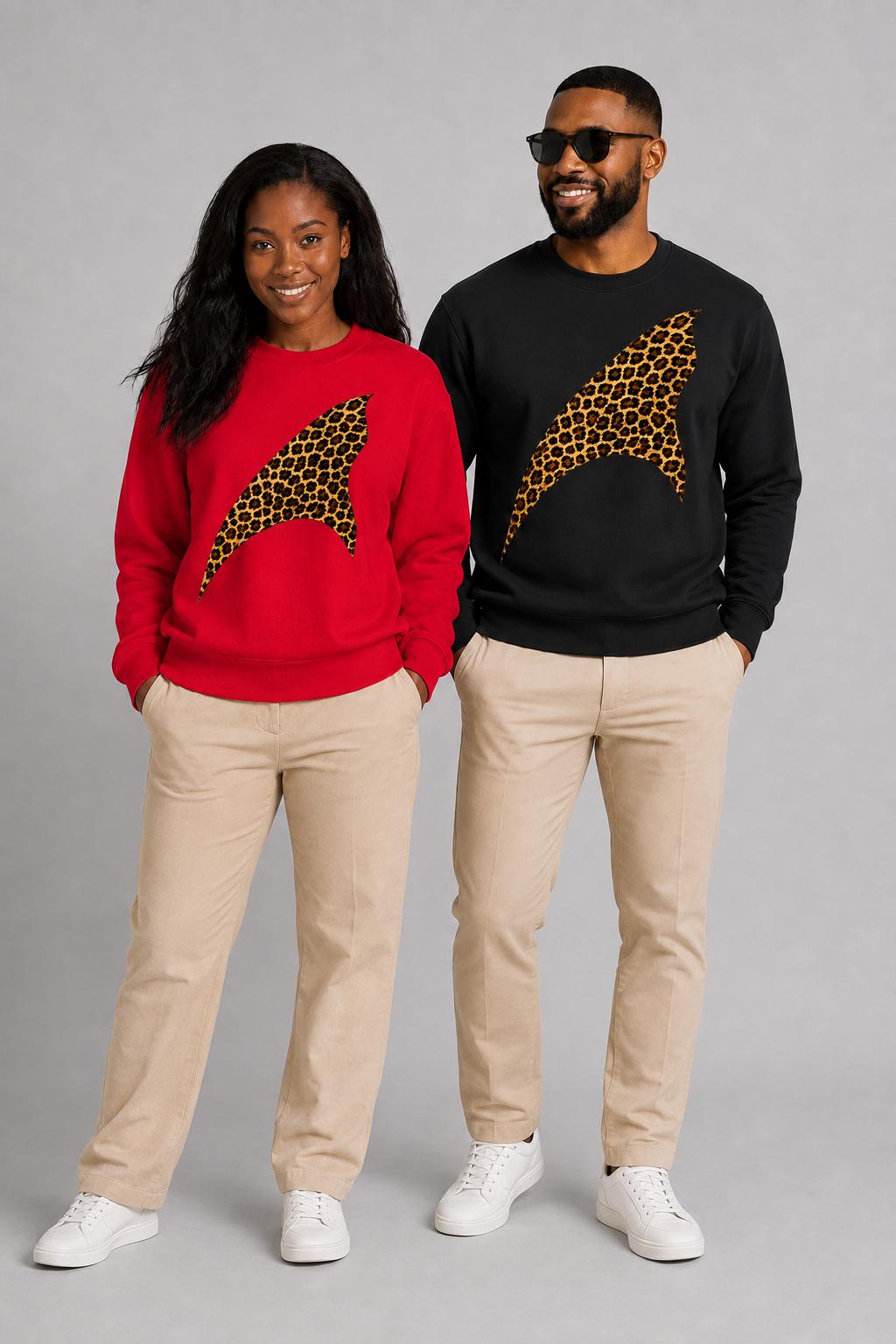 Leopard Print Crewneck Sweatshirt, African Inspired Streetwear, Animal Print Graphic Sweater, Unisex Fall Sweatshirt