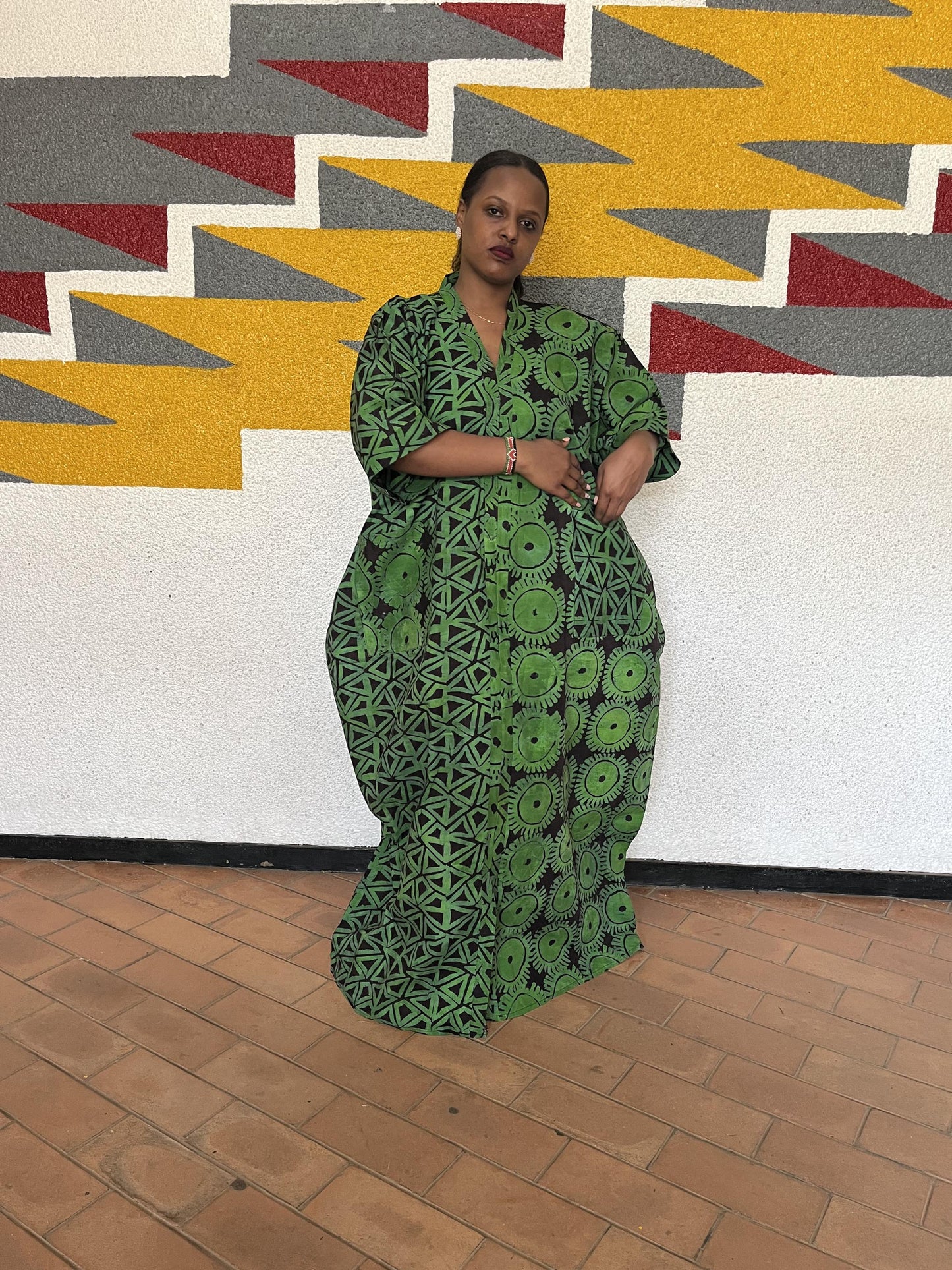 Asymmetrical Graphic Ankara Boubou Gown | Split-Print African Kaftan, Geometric & Celestial Maxi