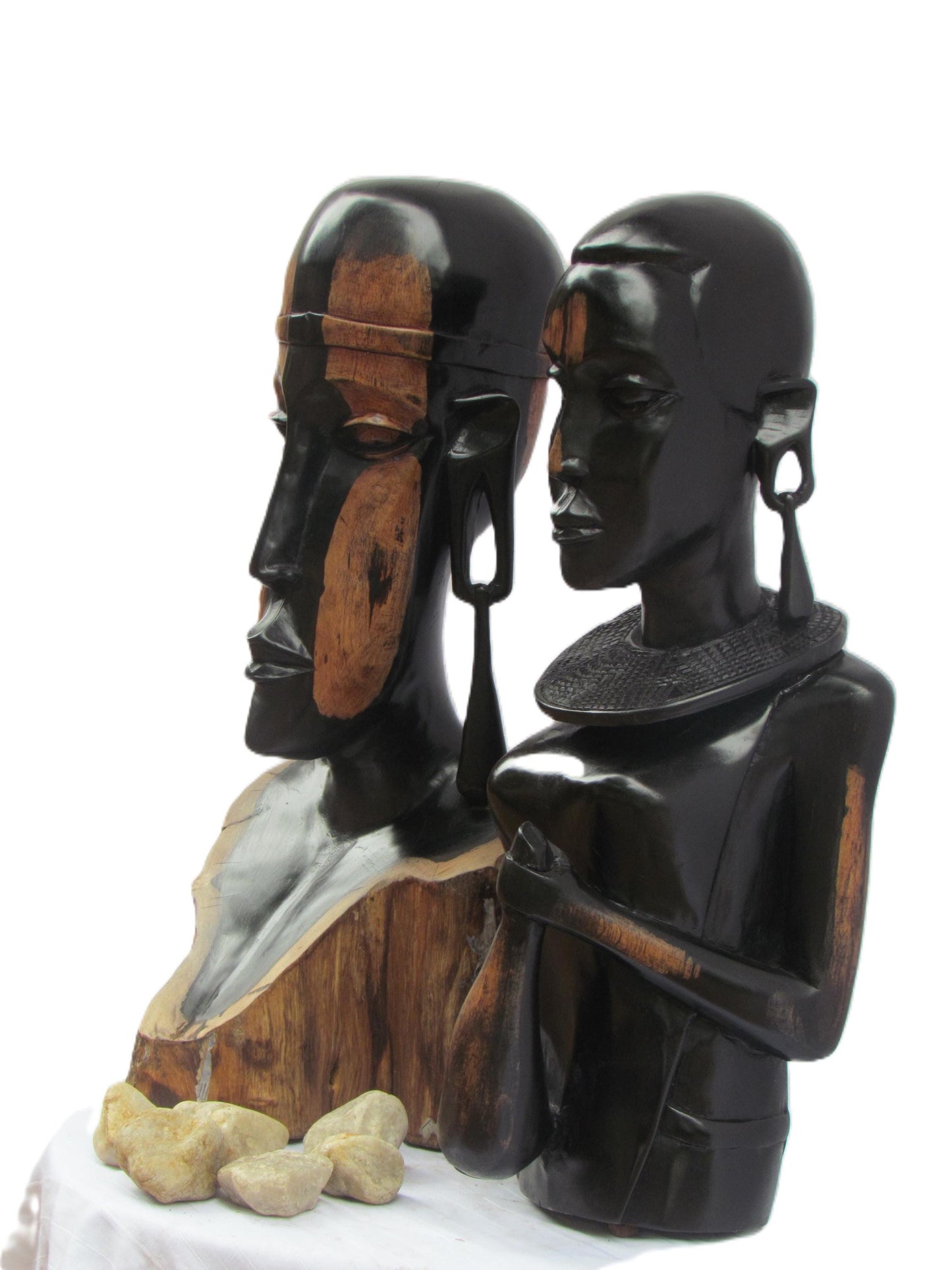 Sculptures de couple Massaï – Figurines en bois d'ébène sculptées à la main du Kenya – Ensemble de décoration d'intérieur africaine