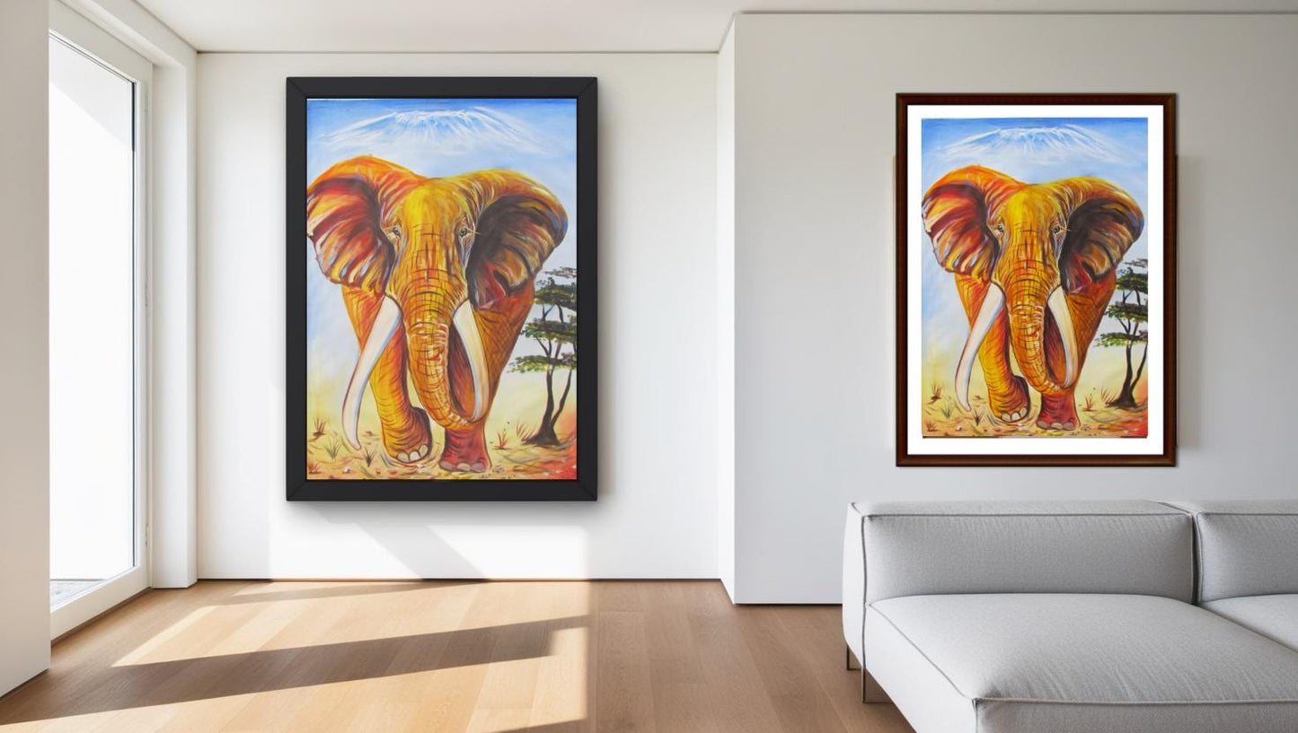 Peinture impressionniste d'éléphant | Décoration murale extra large | Portrait d'éléphant sur toile | Décoration d'intérieur