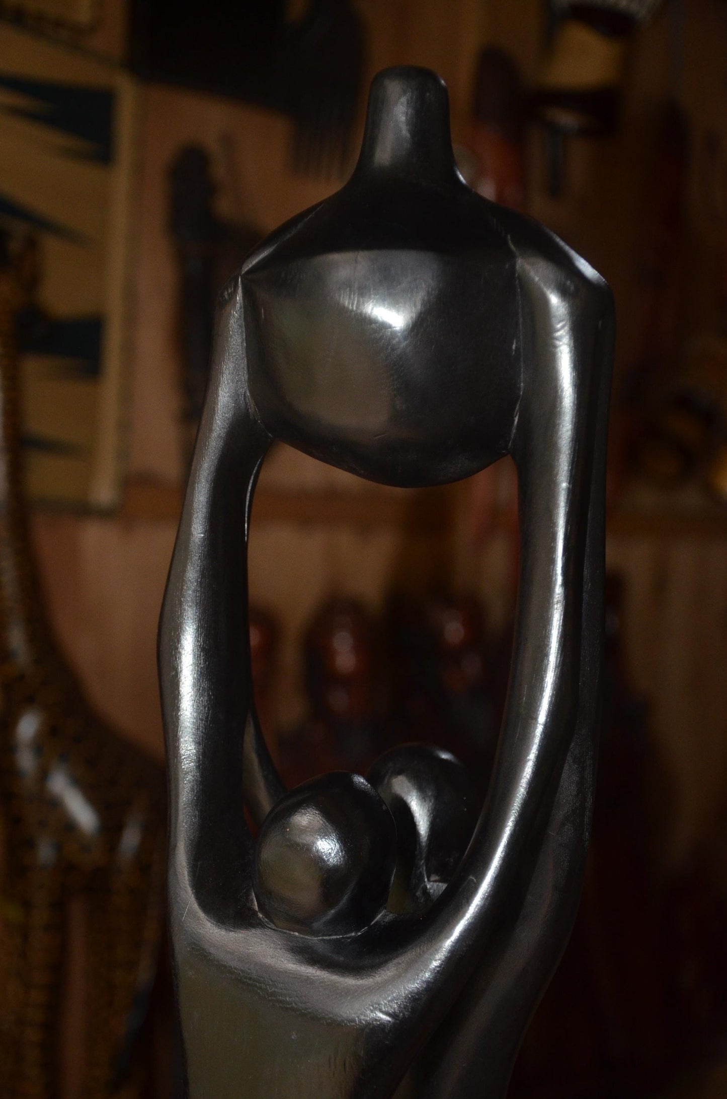 Hand-Carved African Abstract Family Embrace Sculpture