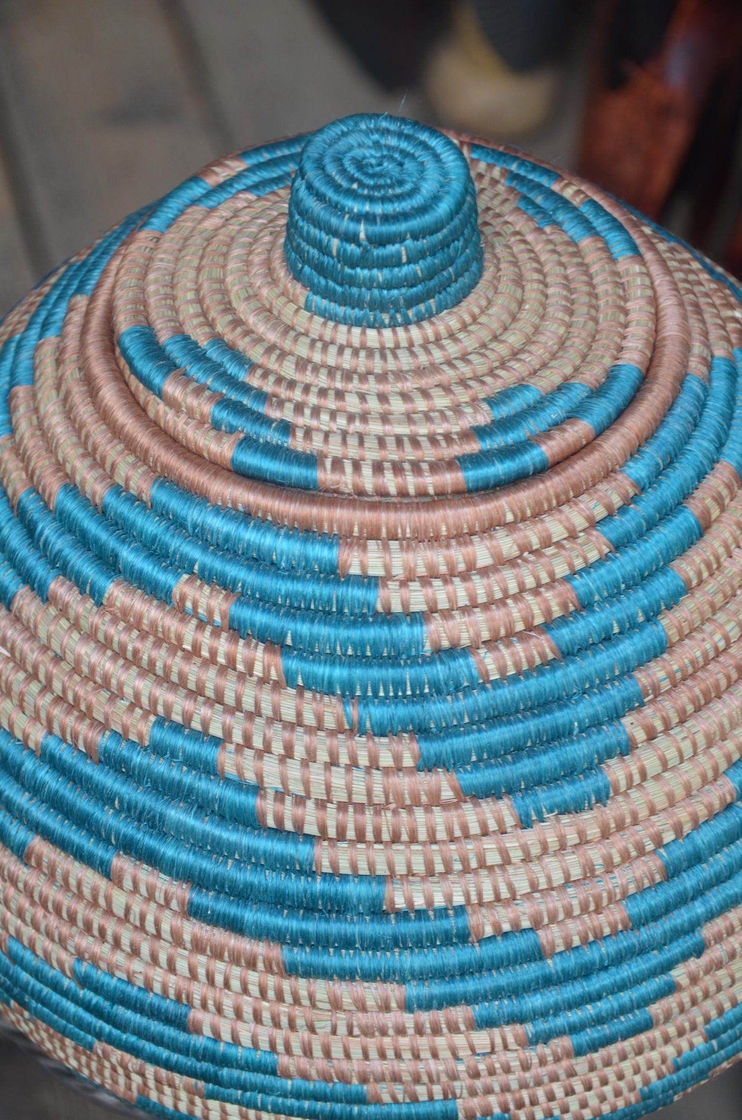 Authentic Rwandan Lidded Basket | Hand-Woven Storage | Global Artisan Decor