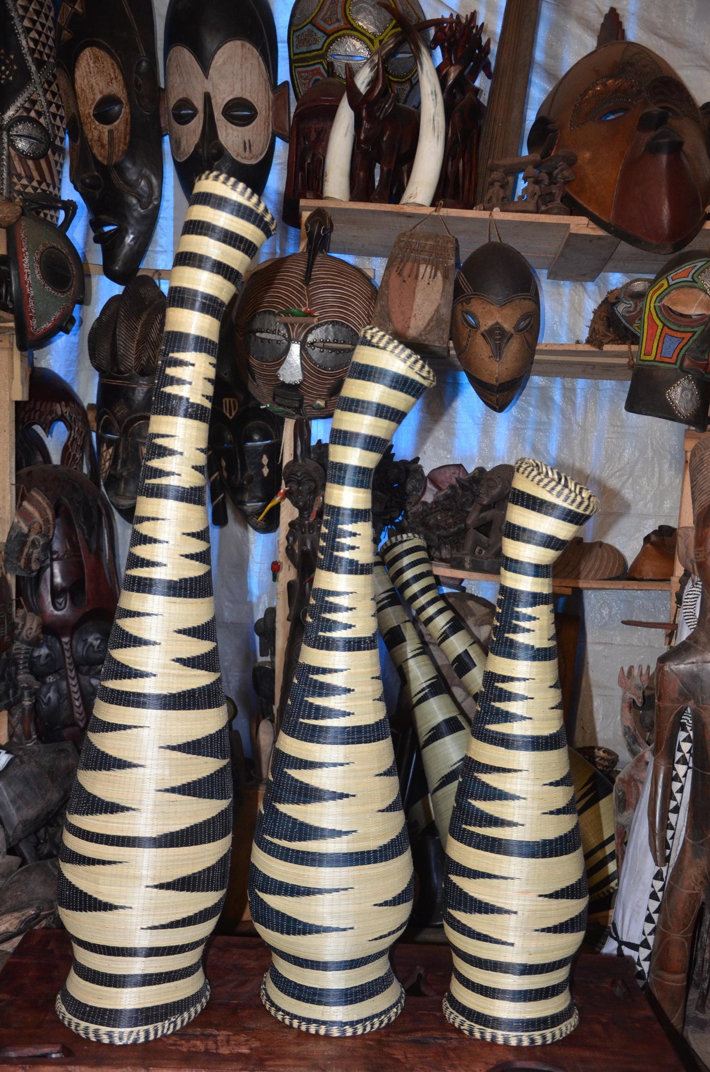 Traditional Rwandan Woven Floor Vases - 48" Large Statement Sisal Vases, Authentic Agaseke, High-End African Woven Art Set.