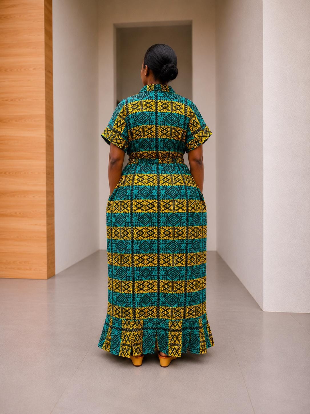 Cinched Ankara Maxi Gown | Elastic Waist Kaftan Dress, Smocked Bubu