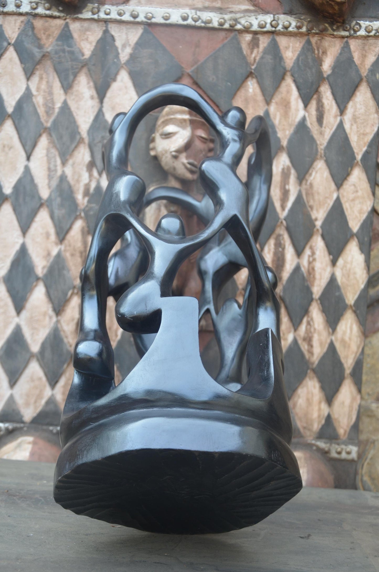 Hand-Carved African Abstract Family Ascent Sculpture