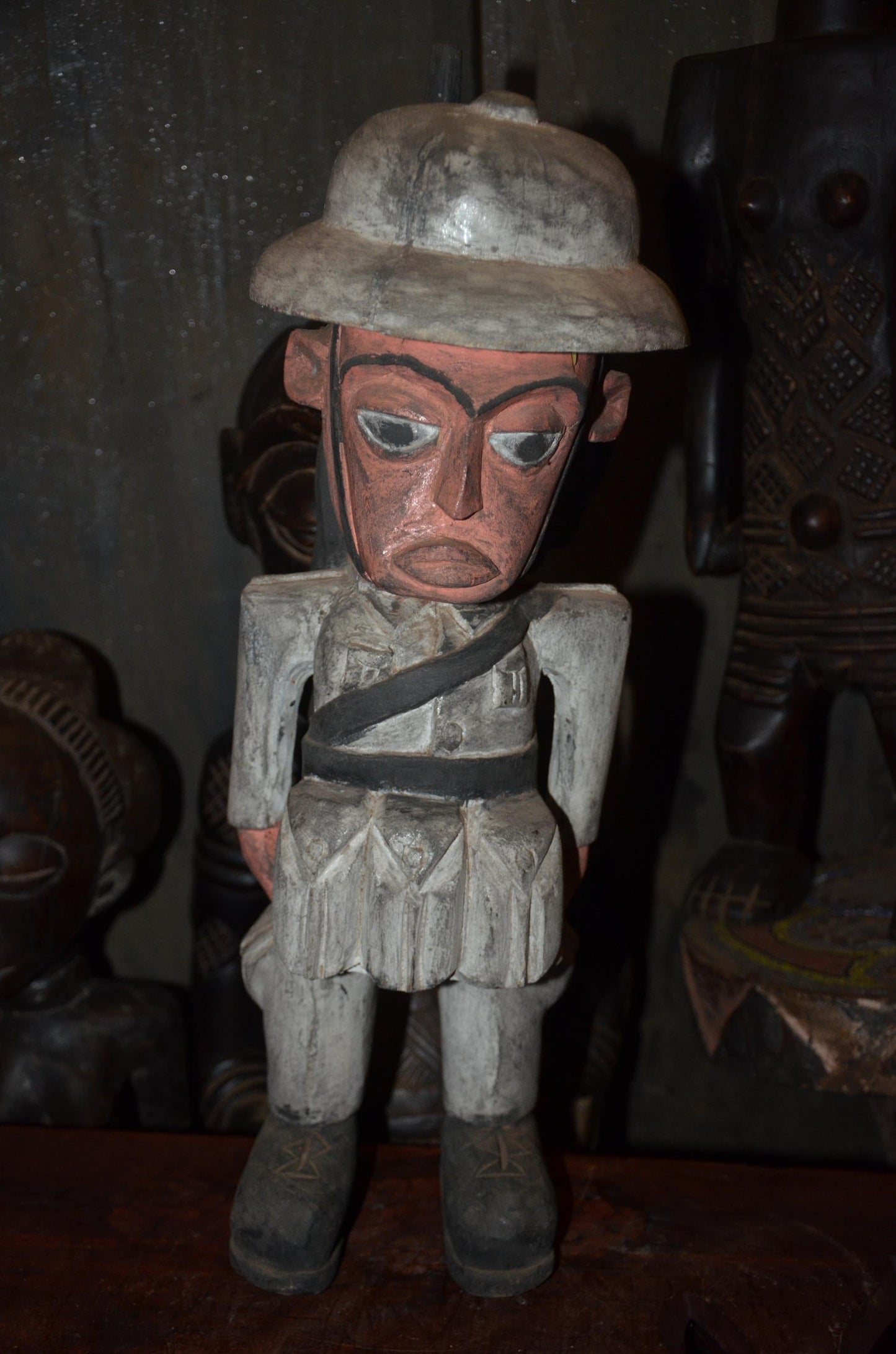Colonial Soldier Statue | Hand-Carved Wooden Figure | Ethnographic Wood Art