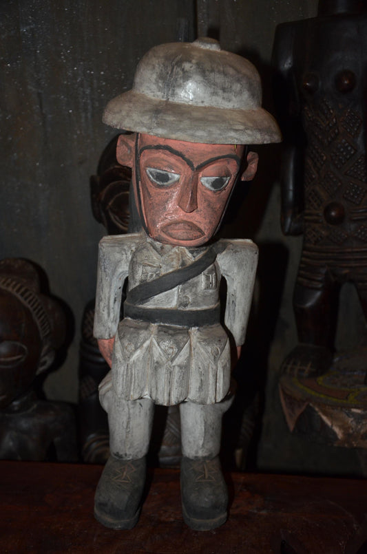 Colonial Soldier Statue | Hand-Carved Wooden Figure | Ethnographic Wood Art