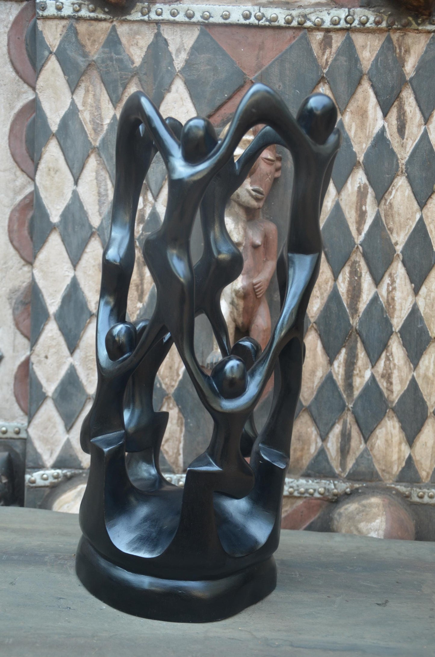 Hand-Carved African Abstract Family Ascent Sculpture