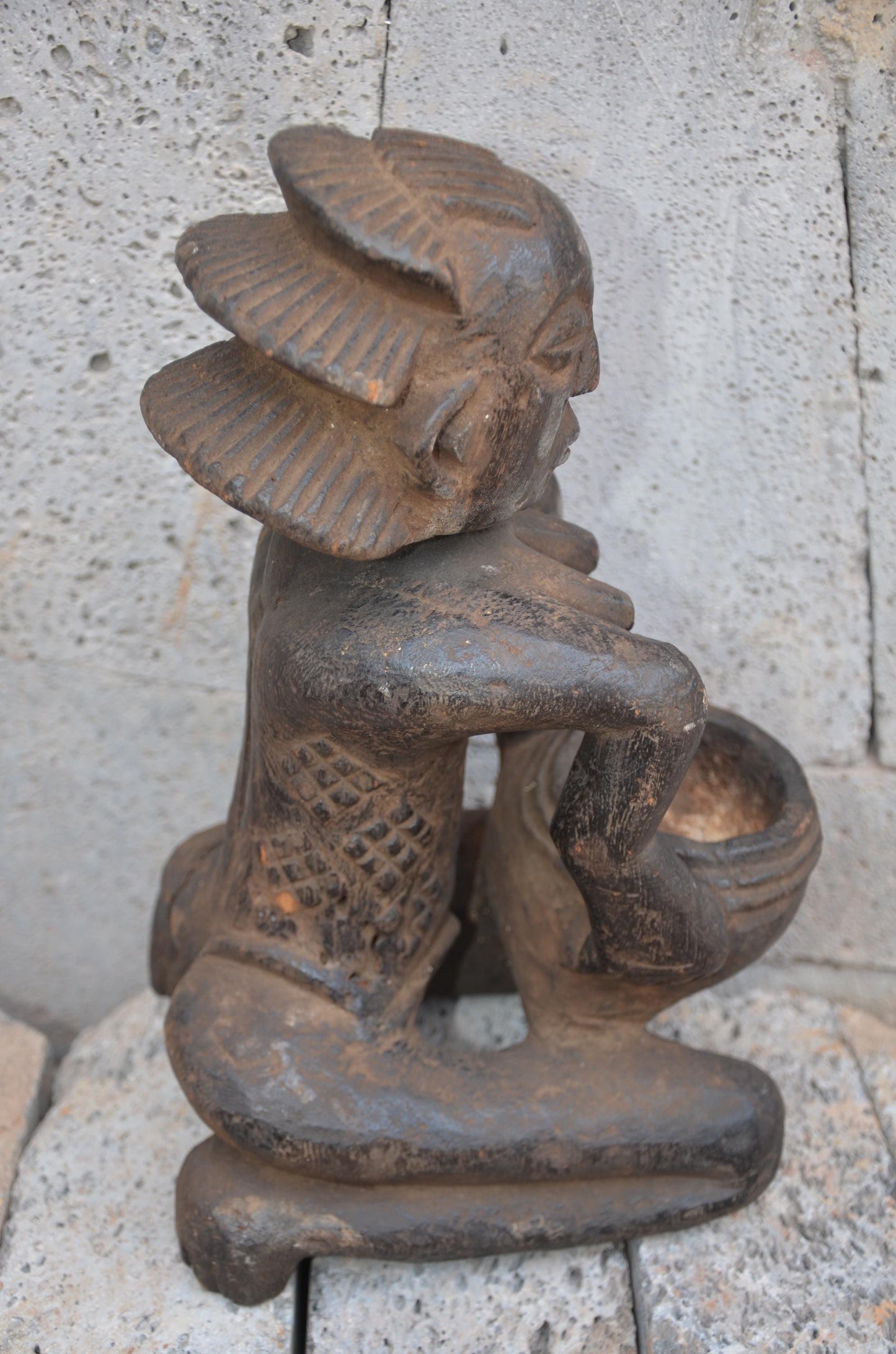 Authentic Luba Bowl Bearer Statue | Congolese Tribal Art | Hand-Carved