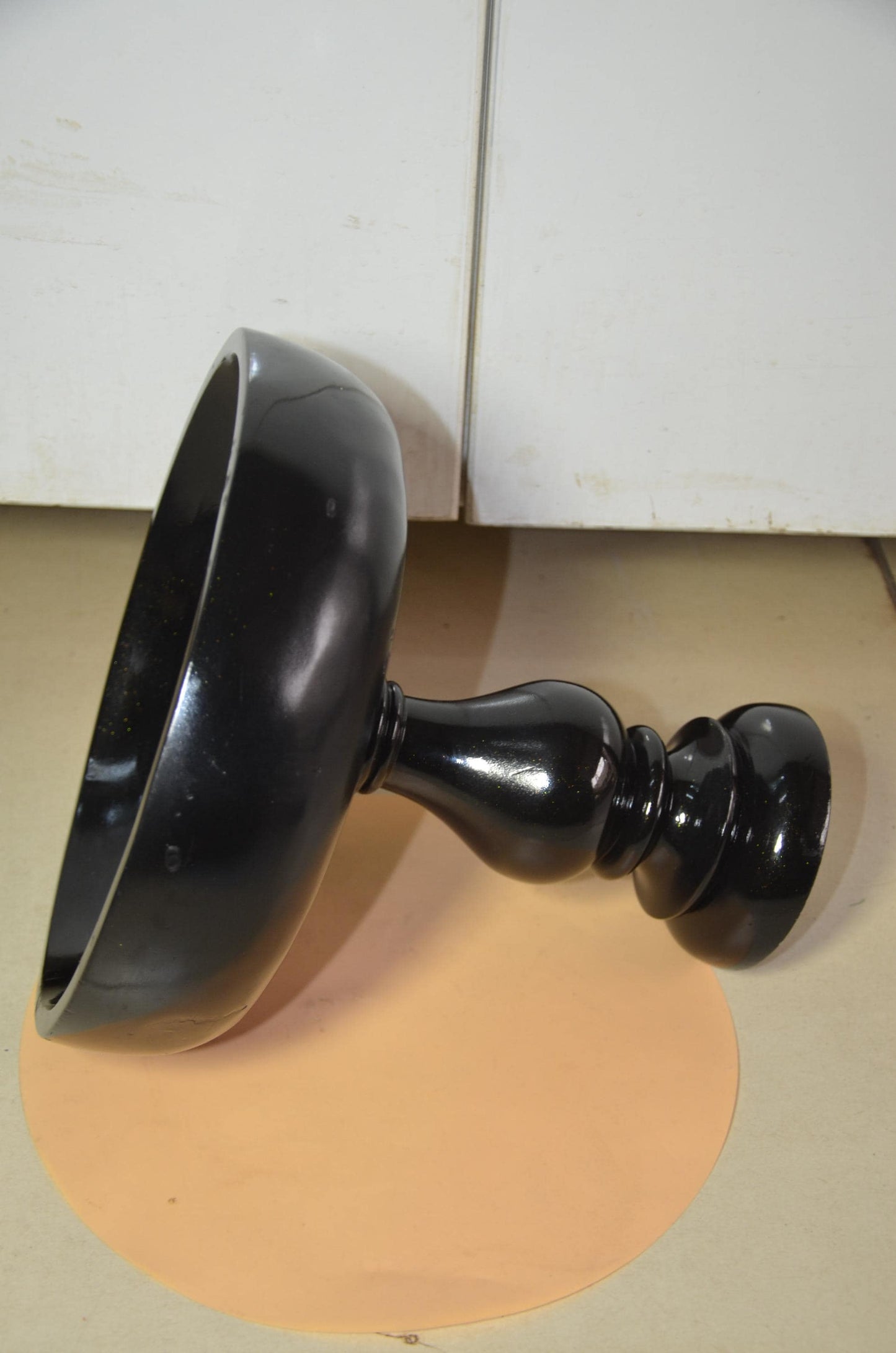 Pedestal Black Wooden Fruit Bowl | Glossy Black & Gold Footed Serving Dish